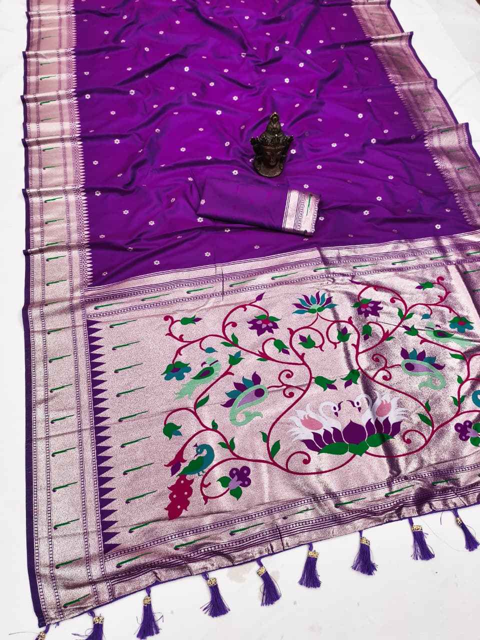 SOFT AND PURE BANARASI SILK SELF ZARI WEAVING MUNIYA PAITHANI SAREE AT WHOLESALE PRICE