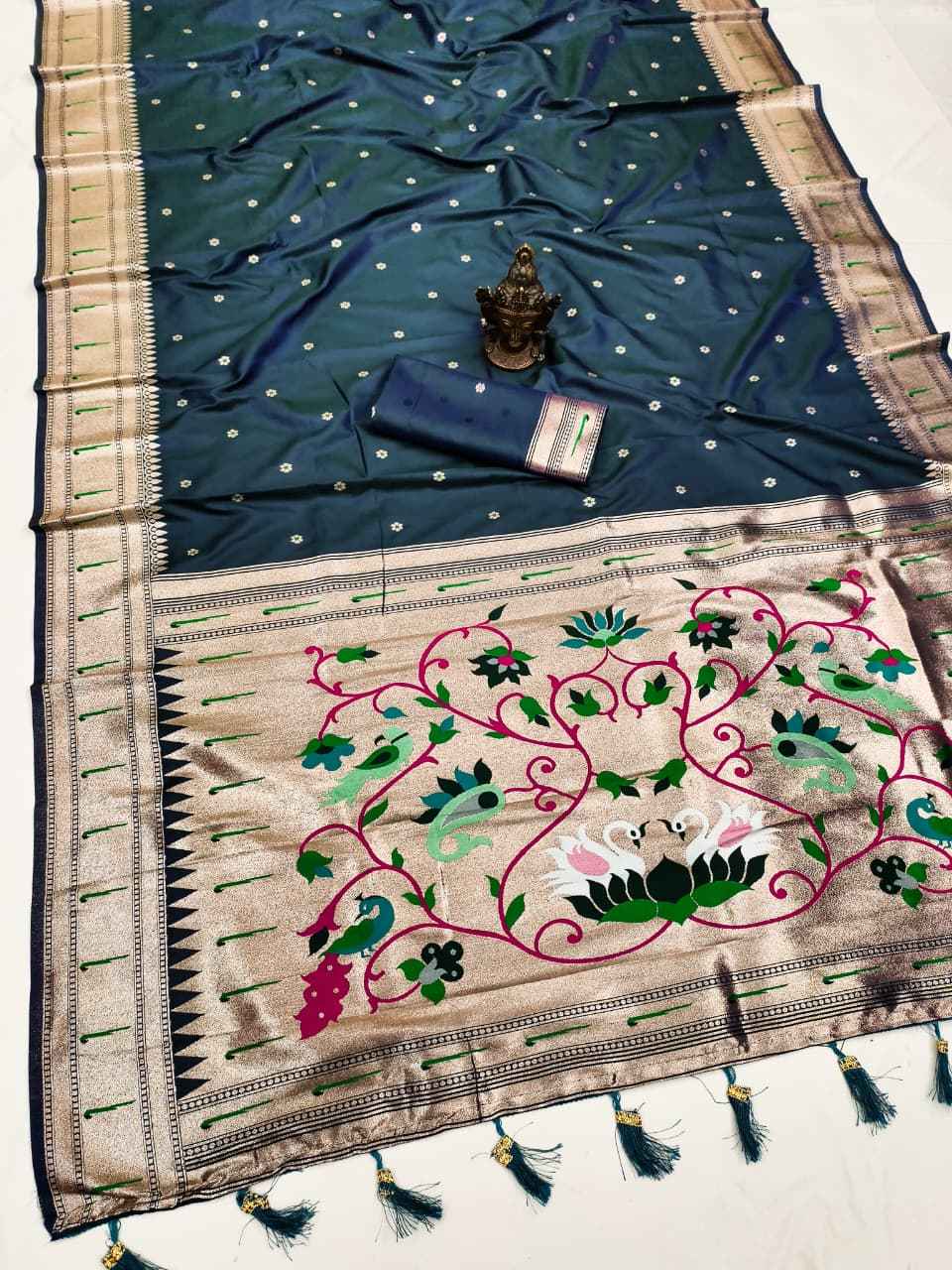 SOFT AND PURE BANARASI SILK SELF ZARI WEAVING MUNIYA PAITHANI SAREE AT WHOLESALE PRICE