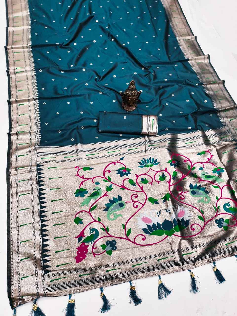 SOFT AND PURE BANARASI SILK SELF ZARI WEAVING MUNIYA PAITHANI SAREE AT WHOLESALE PRICE