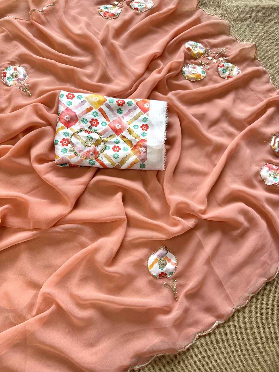 SOFT GEORGETTE DESIGNER PATCH WORK SAREE AT WHOLESALE PRICE