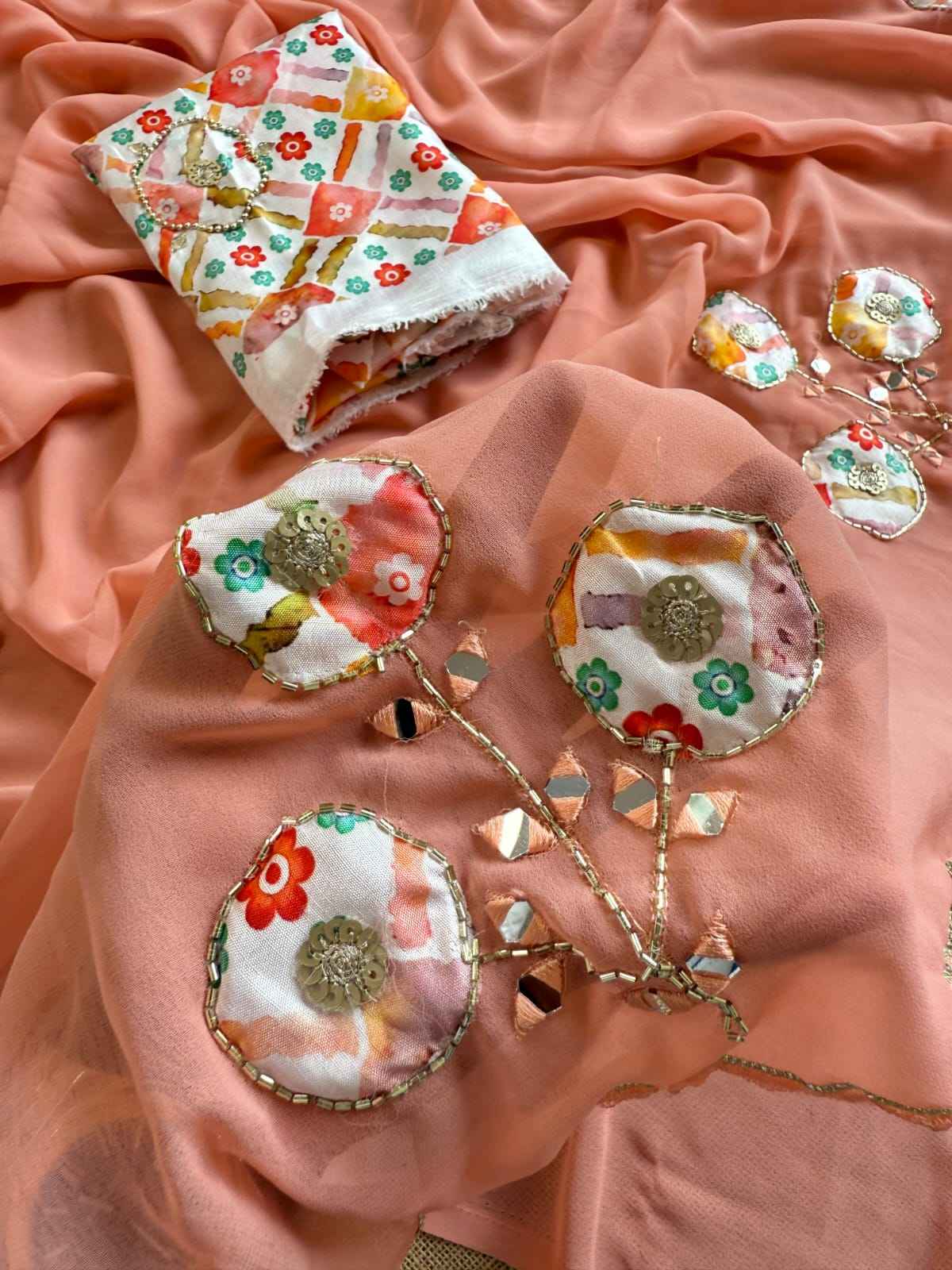 SOFT GEORGETTE DESIGNER PATCH WORK SAREE AT WHOLESALE PRICE