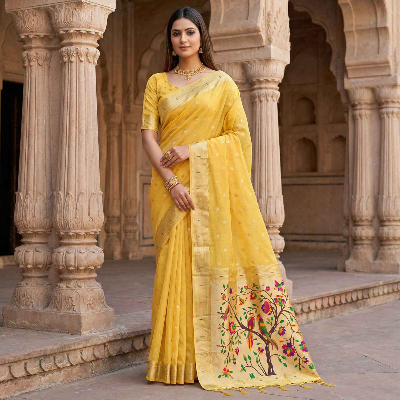 SOFT LUSTROUS ORGANZA SILK PAITHANI SAREE AT WHOLESALE PRICE