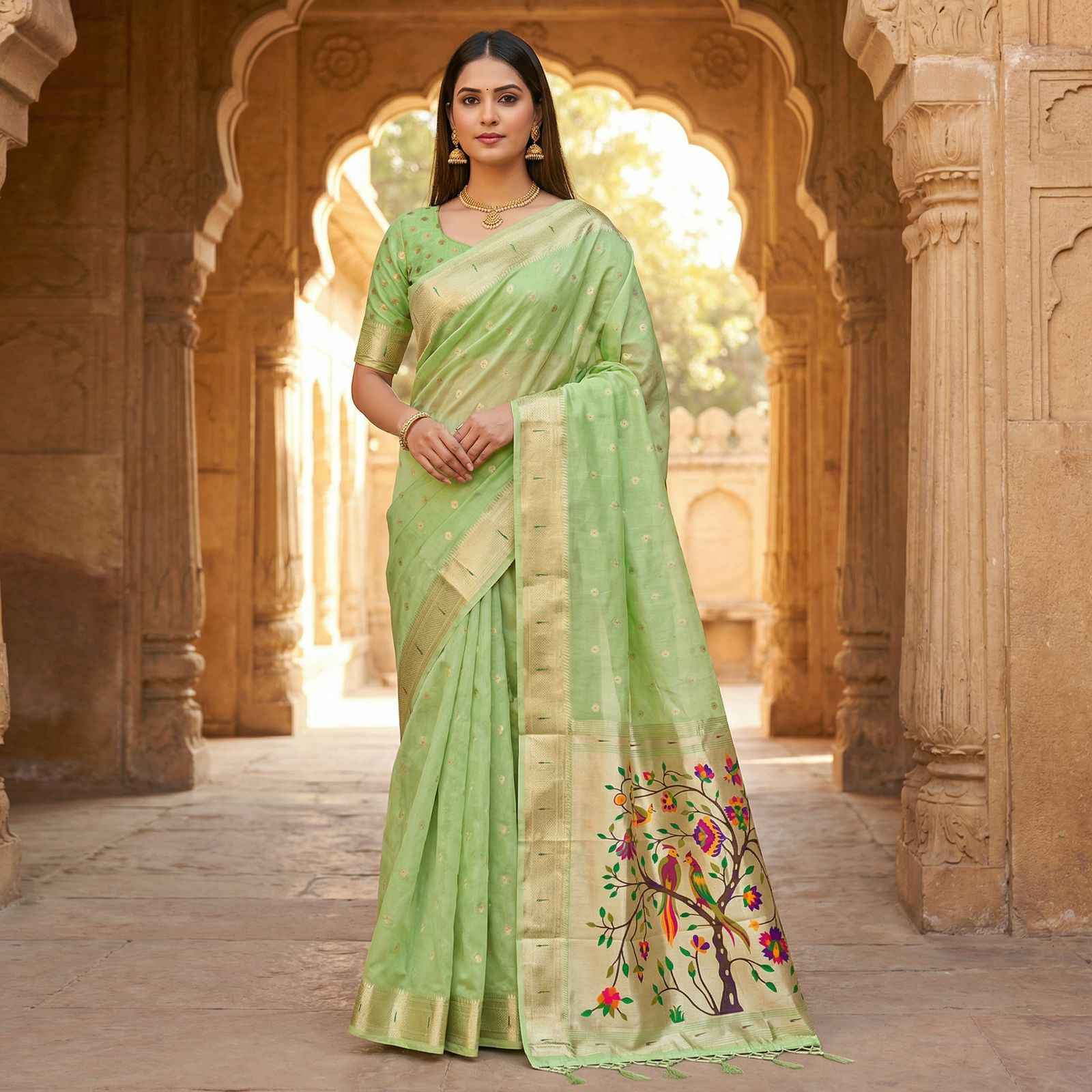 SOFT LUSTROUS ORGANZA SILK PAITHANI SAREE AT WHOLESALE PRICE
