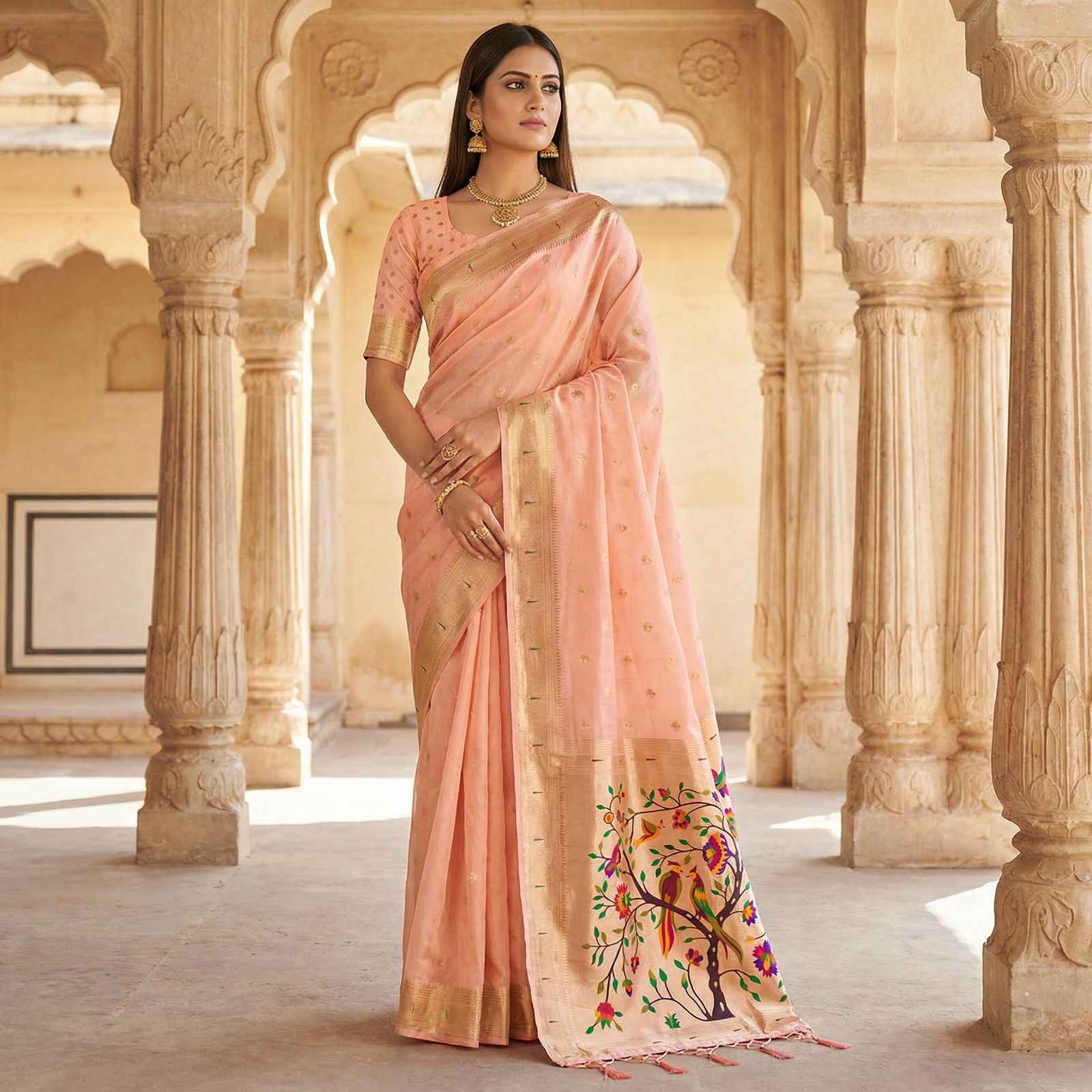 SOFT LUSTROUS ORGANZA SILK PAITHANI SAREE AT WHOLESALE PRICE
