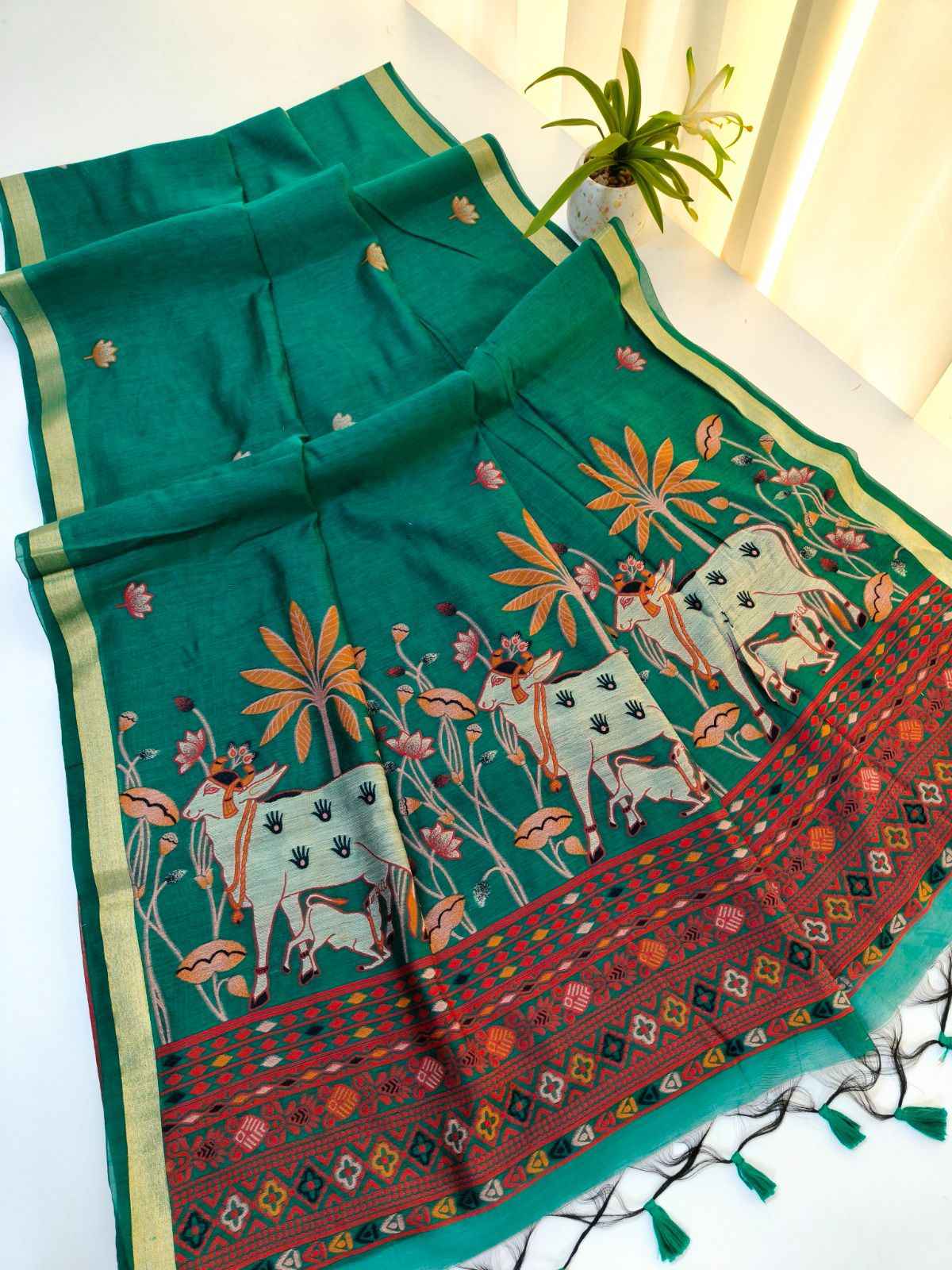 SOFT MUGA COTTON PICHWAI WEAVING COW PALLU SAREE AT WHOLESALE PRICE