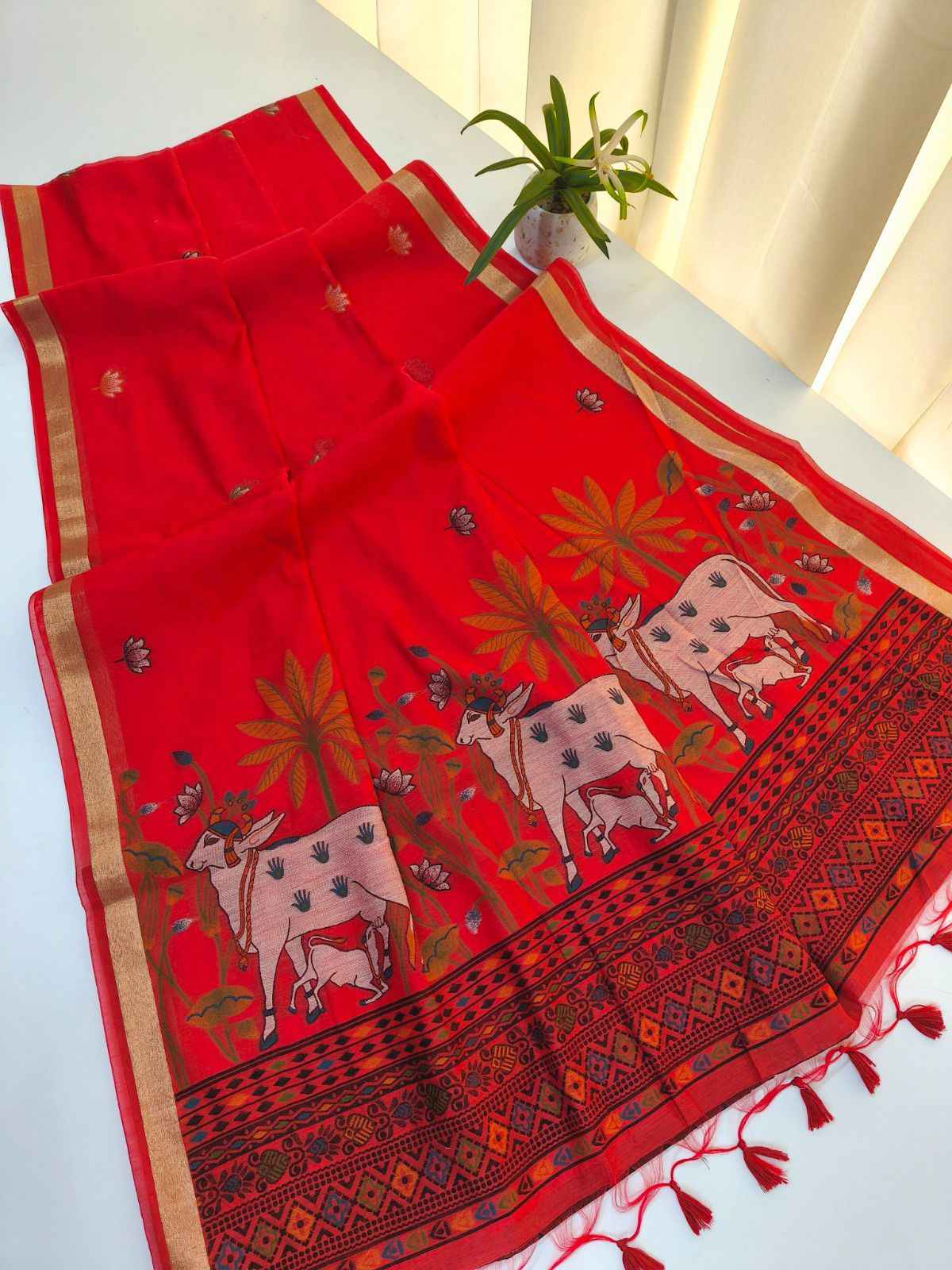 SOFT MUGA COTTON PICHWAI WEAVING COW PALLU SAREE AT WHOLESALE PRICE