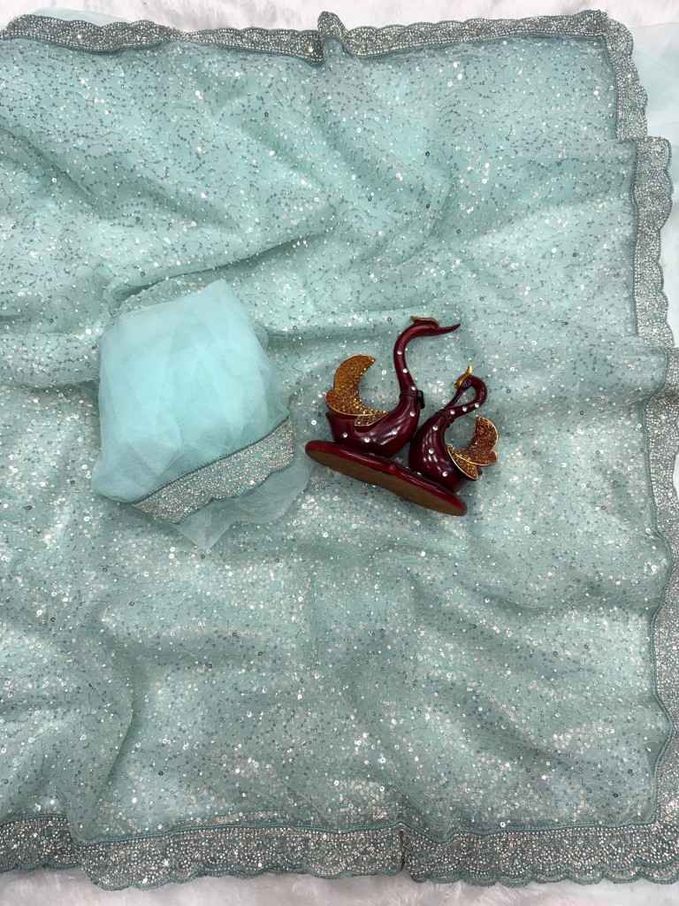 SOFT NET SEQUINS AND BEADS EMBROIDERY WORK SAREE AT WHOLESALE PRICE