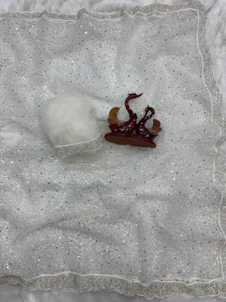 SOFT NET SEQUINS AND BEADS EMBROIDERY WORK SAREE AT WHOLESALE PRICE