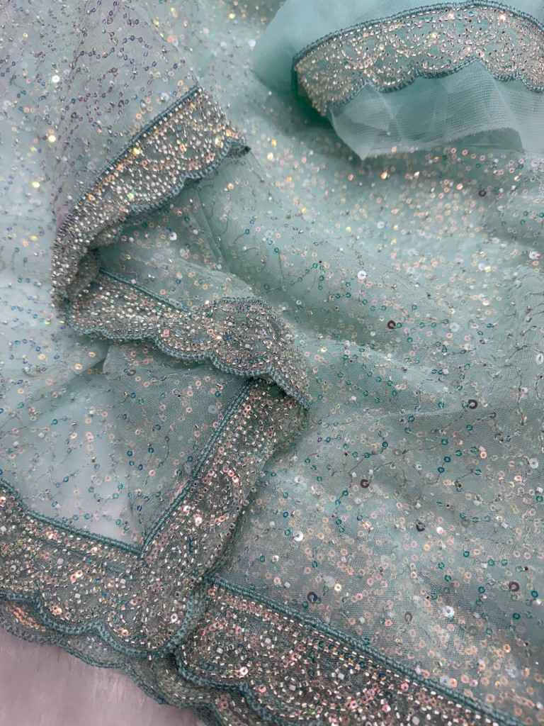 SOFT NET SEQUINS AND BEADS EMBROIDERY WORK SAREE AT WHOLESALE PRICE