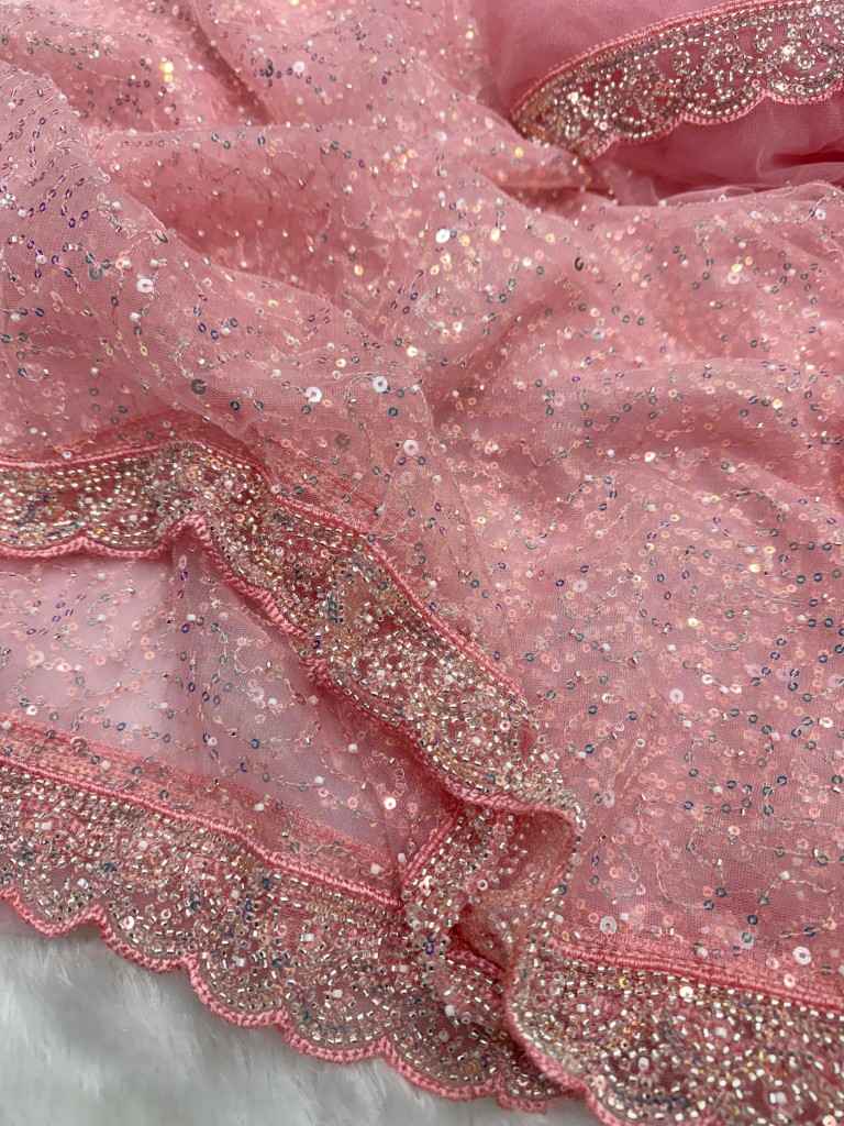 SOFT NET SEQUINS AND BEADS EMBROIDERY WORK SAREE AT WHOLESALE PRICE