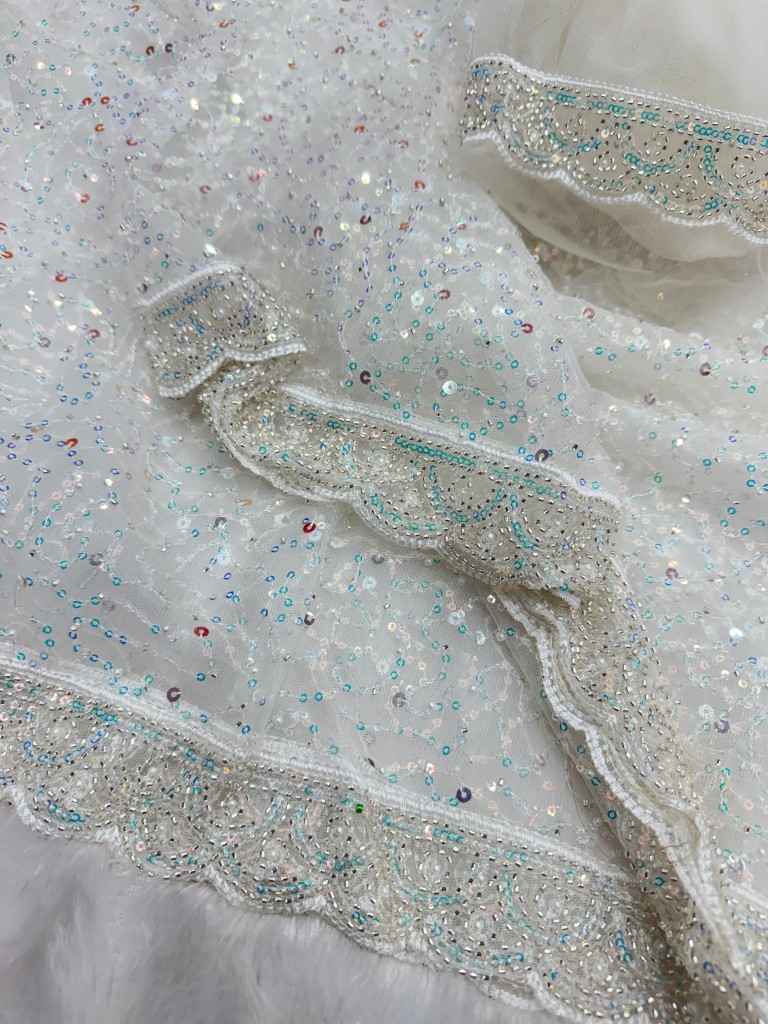 SOFT NET SEQUINS AND BEADS EMBROIDERY WORK SAREE AT WHOLESALE PRICE