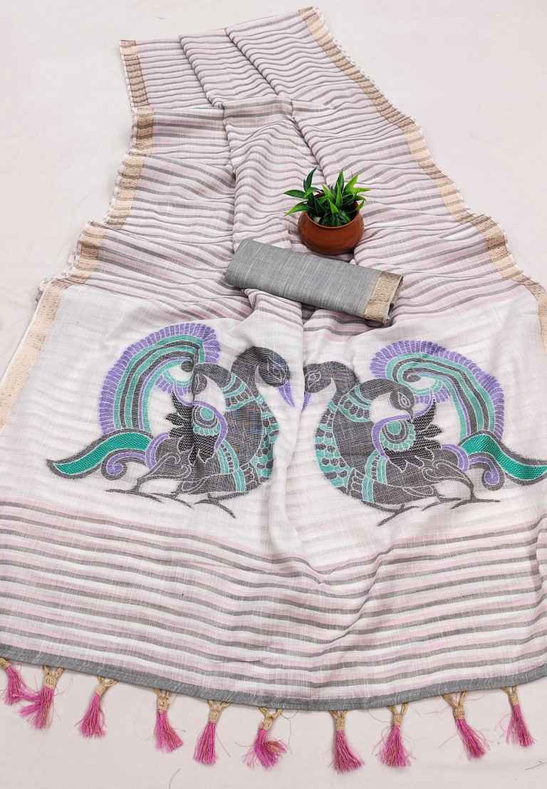 SOFT PREMIUM LINEN COTTON MEENAKARI ZARI WEAVING SAREE AT WHOLESALE PRICE