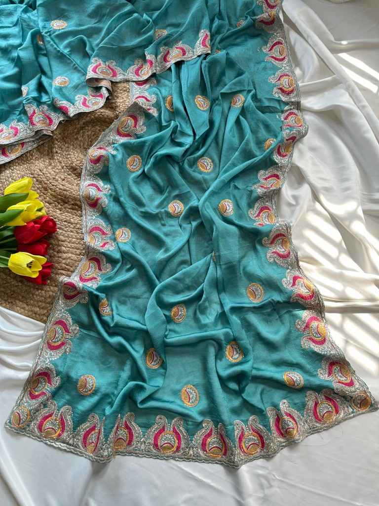 SOFT GEORGETTE SILK EMBROIDERY WORK SAREE AT WHOLESALE PRICE