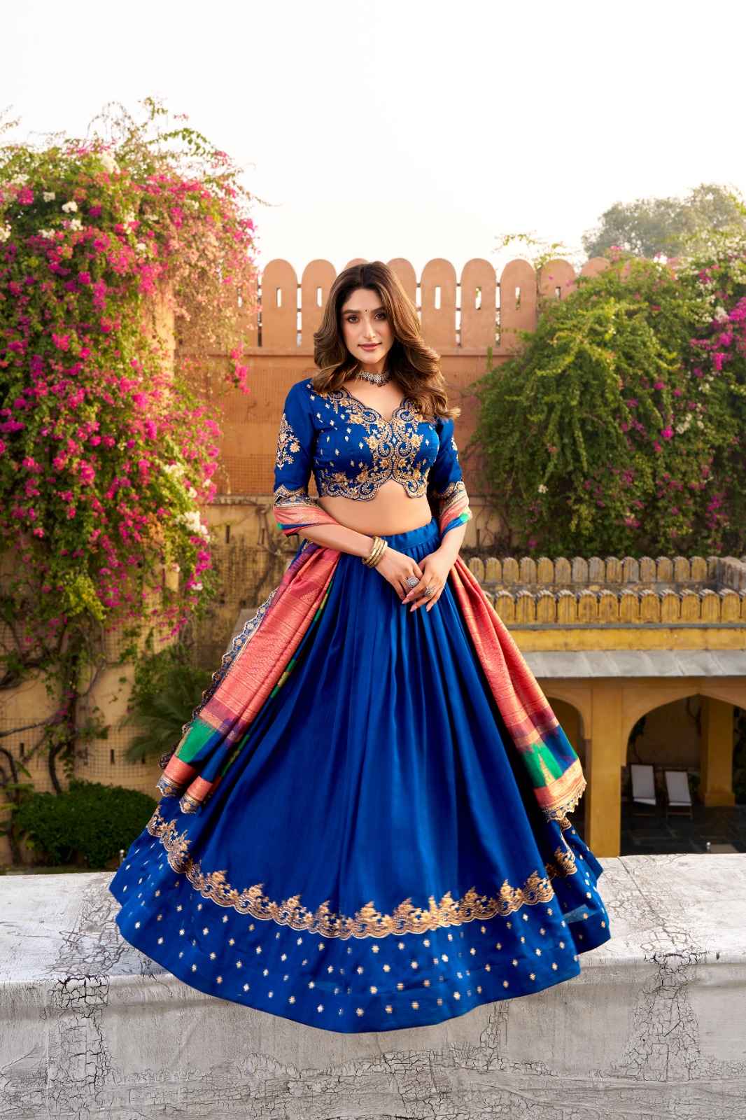 VICHITRA SILK SEQUINS AND THREAD EMBROIDERY WORK LEHENGA CHOLI 1 AT WHOLESALE PRICE