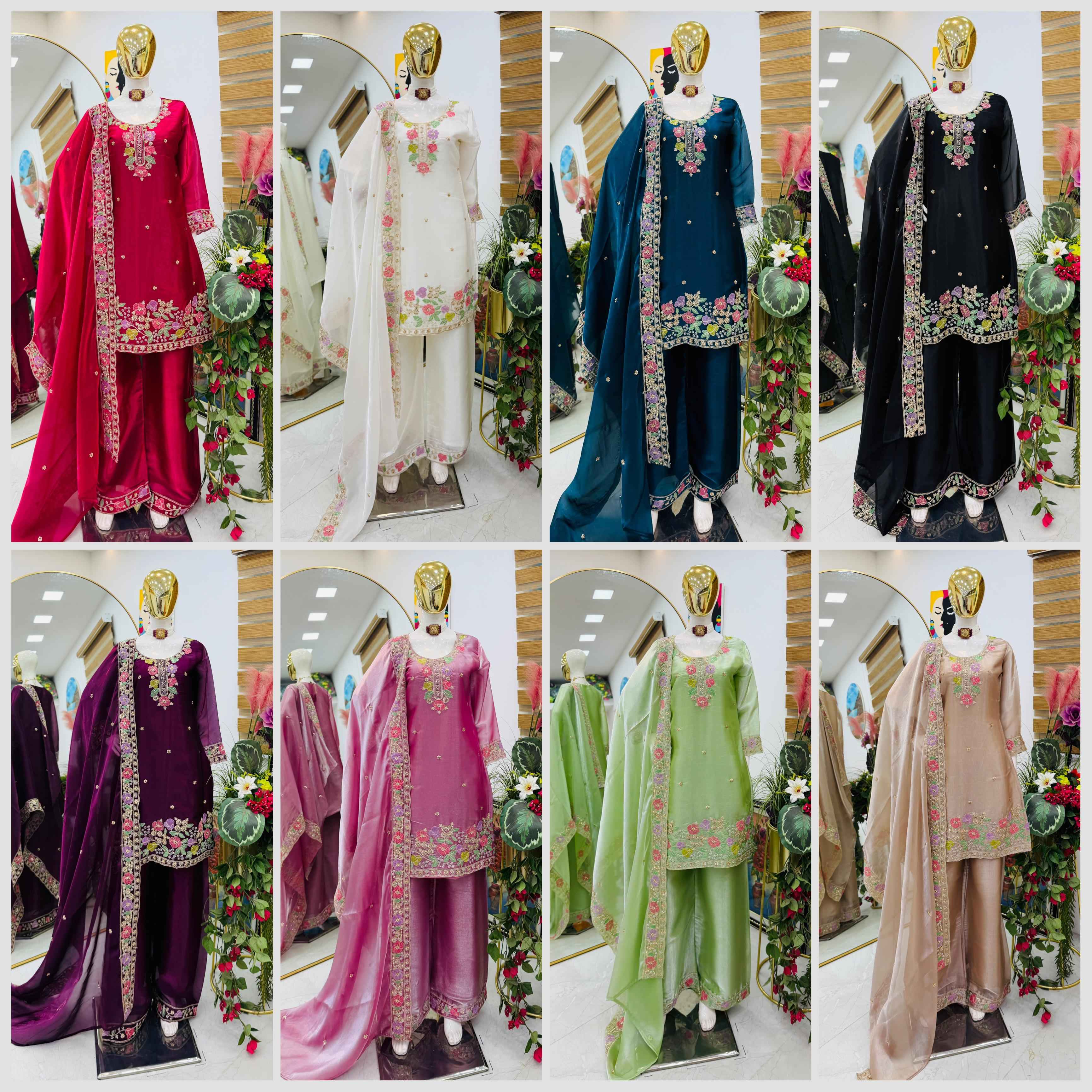 DESIGNER PARTYWEAR JIMI CHO BEADS EMBROIDERY WORK READYMADE PAKISTANI SUIT AT WHOLESALE PRICE
