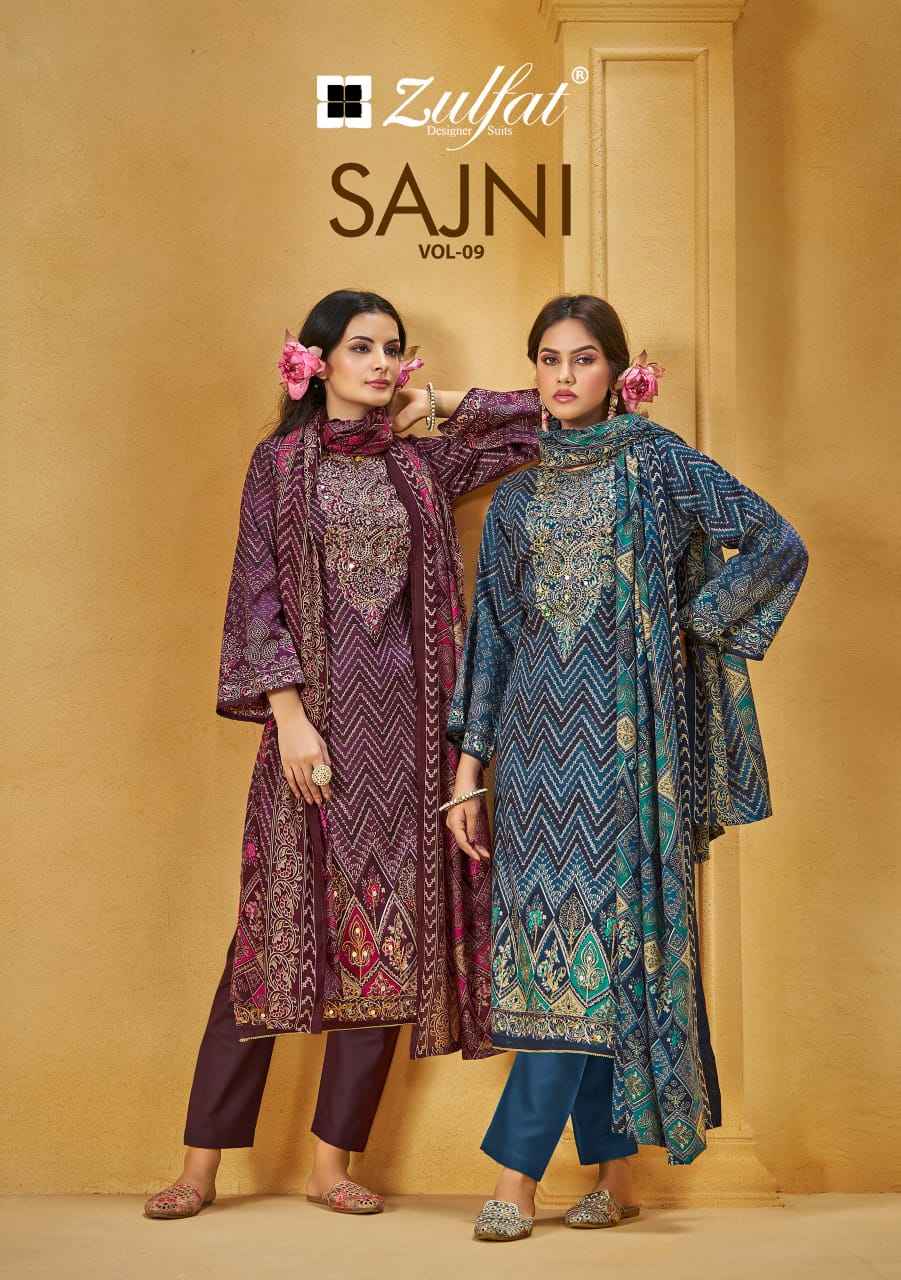 ZULFAT SAJNI VOL-9 PURE JAM COTTON EXCLUSIVE DESIGNER DRESS MATERIAL AT WHOLESALE PRICE