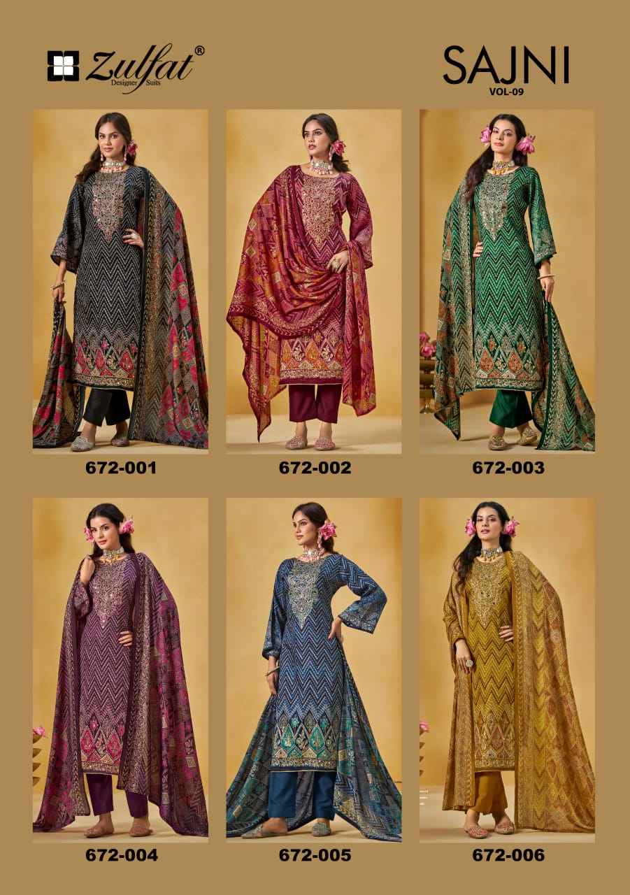 ZULFAT SAJNI VOL-9 PURE JAM COTTON EXCLUSIVE DESIGNER DRESS MATERIAL AT WHOLESALE PRICE