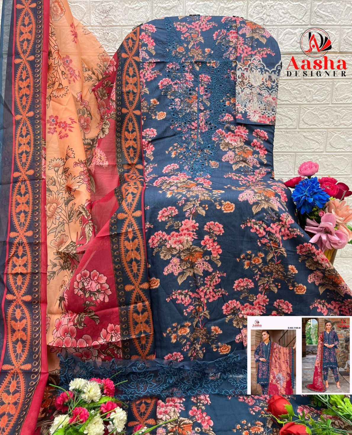 AASHA DESIGNER D.NO 1165 PURE COTTON PAKISTANI DRESS MATERIAL AT WHOLESALE PRICE  