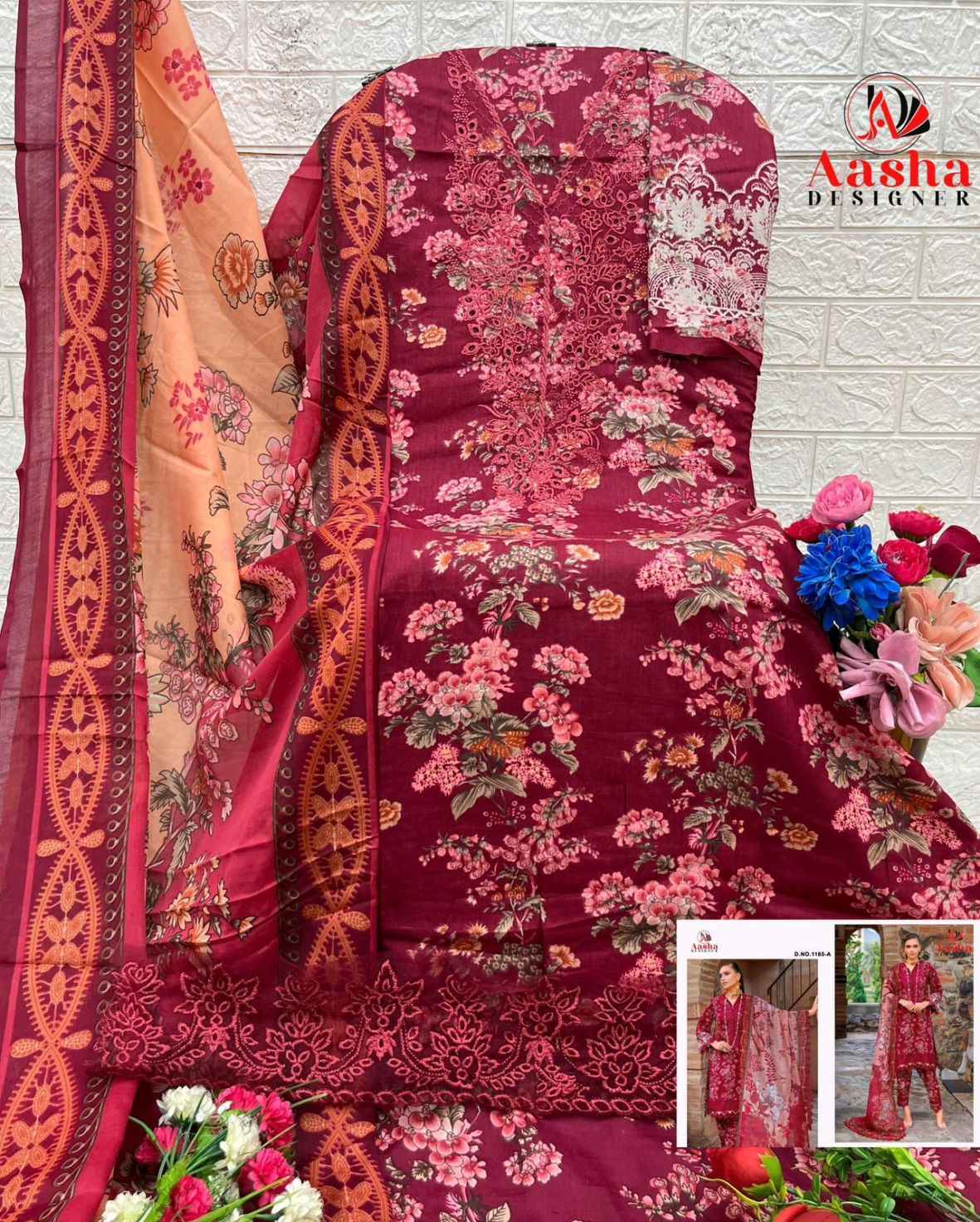 AASHA DESIGNER D.NO 1165 PURE COTTON PAKISTANI DRESS MATERIAL AT WHOLESALE PRICE  