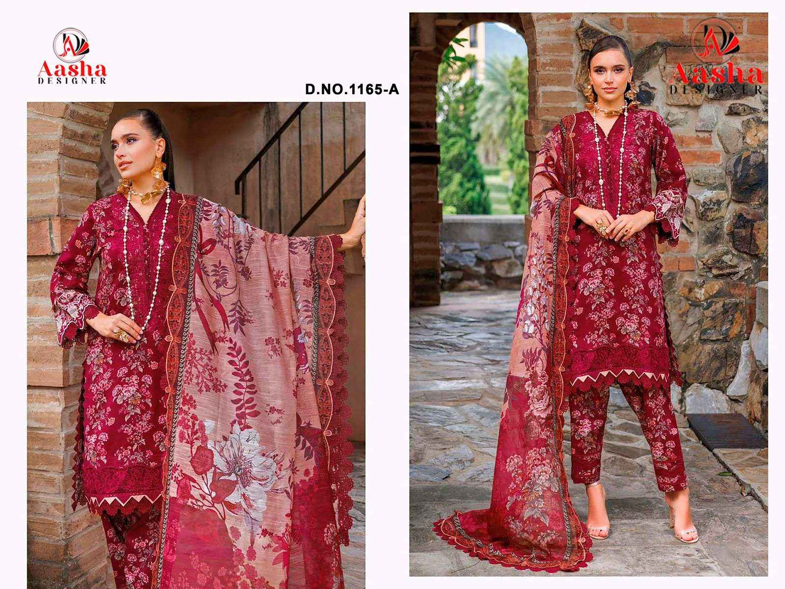 AASHA DESIGNER D.NO 1165 PURE COTTON PAKISTANI DRESS MATERIAL AT WHOLESALE PRICE  