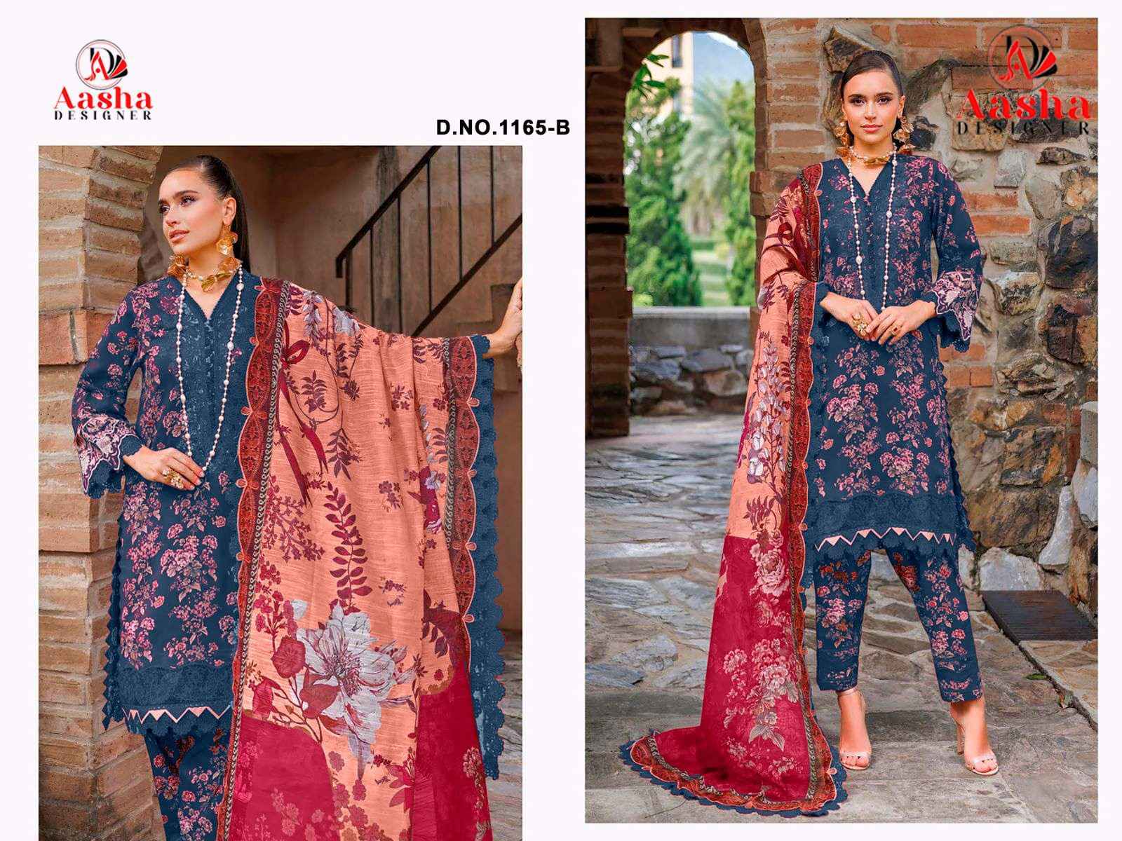 AASHA DESIGNER D.NO 1165 PURE COTTON PAKISTANI DRESS MATERIAL AT WHOLESALE PRICE  
