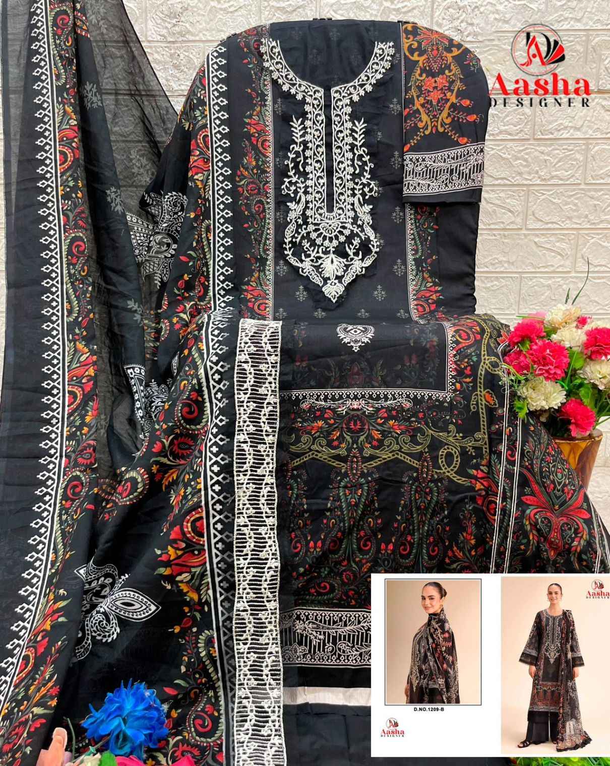 AASHA DESIGNER D.NO 1209(AB) PURE COTTON PAKISTANI DRESS MATERIAL AT WHOLESALE PRICE  