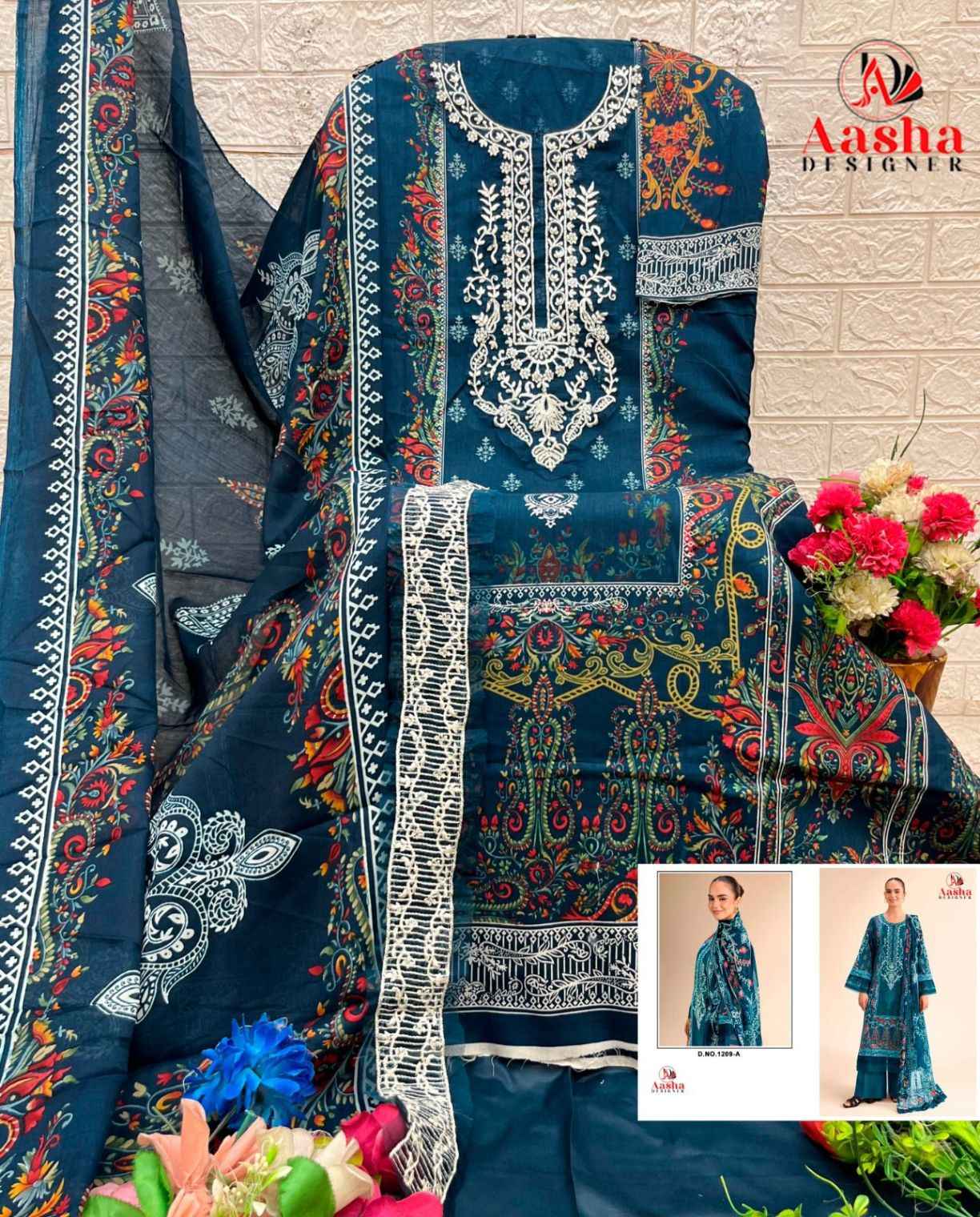 AASHA DESIGNER D.NO 1209(AB) PURE COTTON PAKISTANI DRESS MATERIAL AT WHOLESALE PRICE  