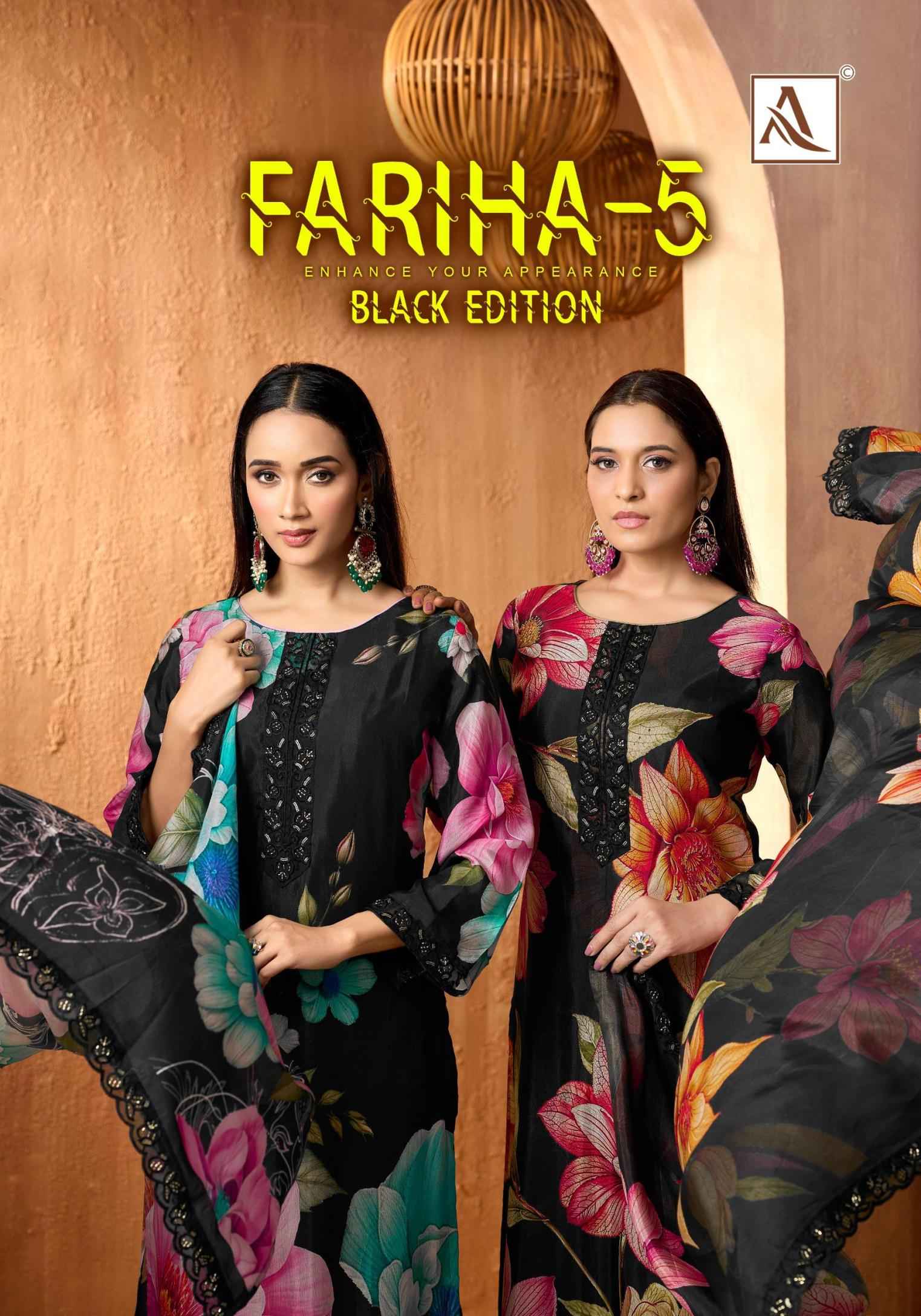 ALOK FARIHA VOL-5 MASLIN DIGITAL DESIGNER PRINTED WITH EMBROIDERY DRESS MATERIAL AT WHOLESALE PRICE