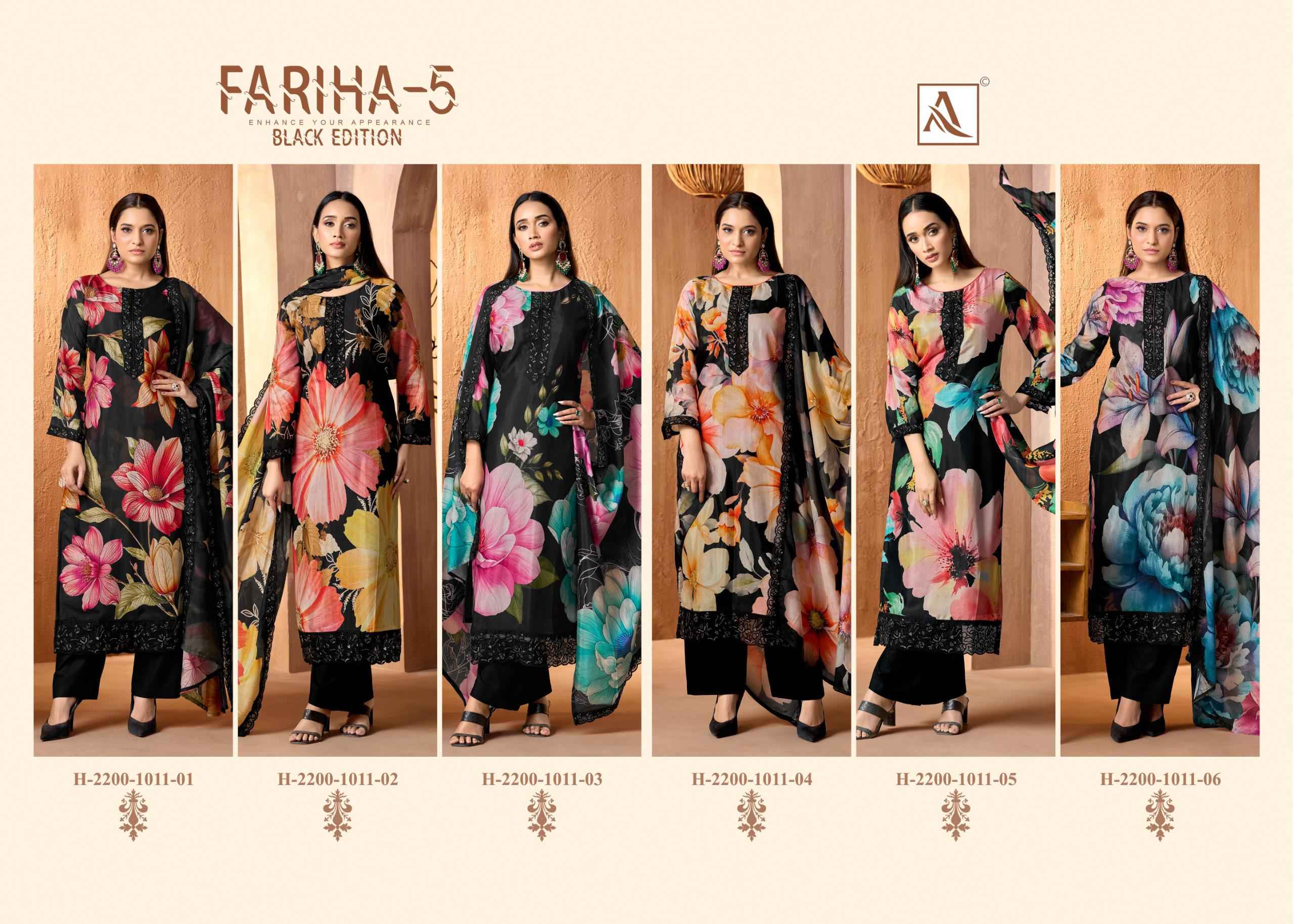 ALOK FARIHA VOL-5 MASLIN DIGITAL DESIGNER PRINTED WITH EMBROIDERY DRESS MATERIAL AT WHOLESALE PRICE
