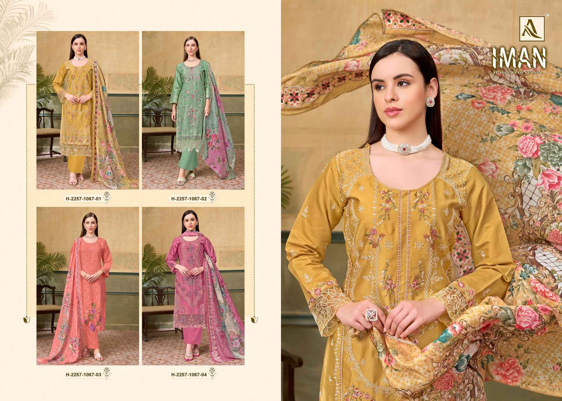 ALOK IMAN PURE ZAM COTTON PAKISTANI EMBROIDERY WORK DRESS MATERIAL AT WHOLESALE PRICE 