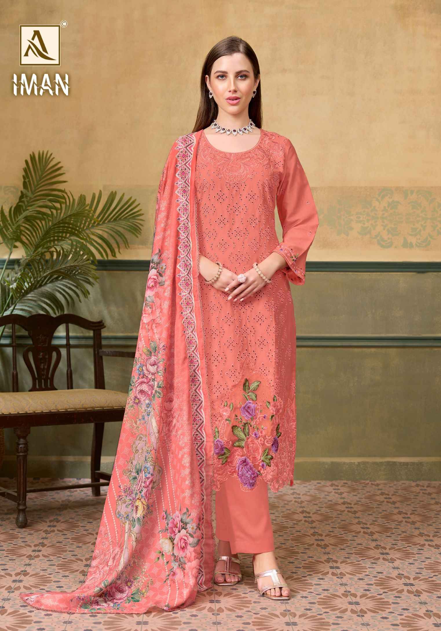 ALOK IMAN PURE ZAM COTTON PAKISTANI EMBROIDERY WORK DRESS MATERIAL AT WHOLESALE PRICE 