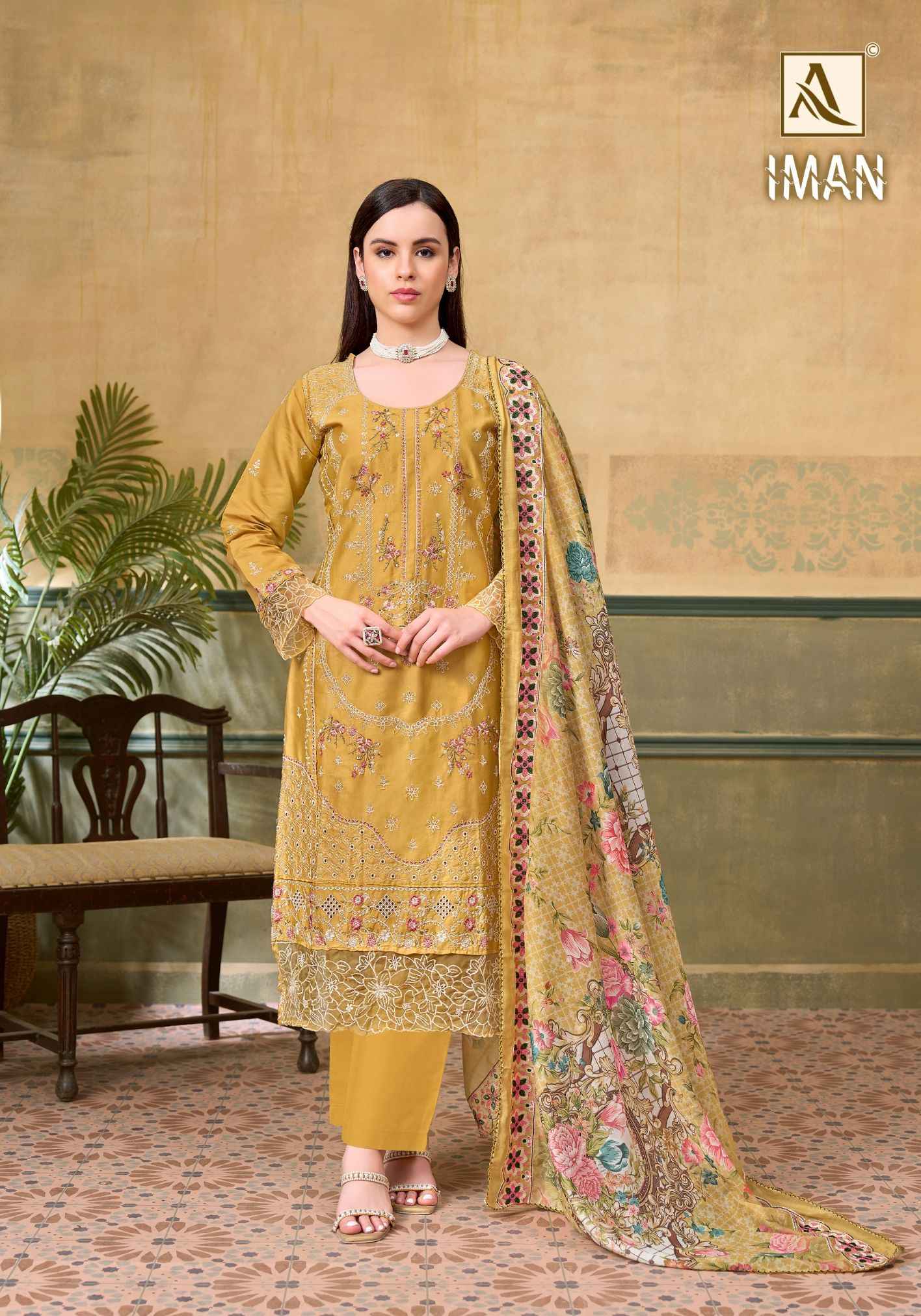 ALOK IMAN PURE ZAM COTTON PAKISTANI EMBROIDERY WORK DRESS MATERIAL AT WHOLESALE PRICE 