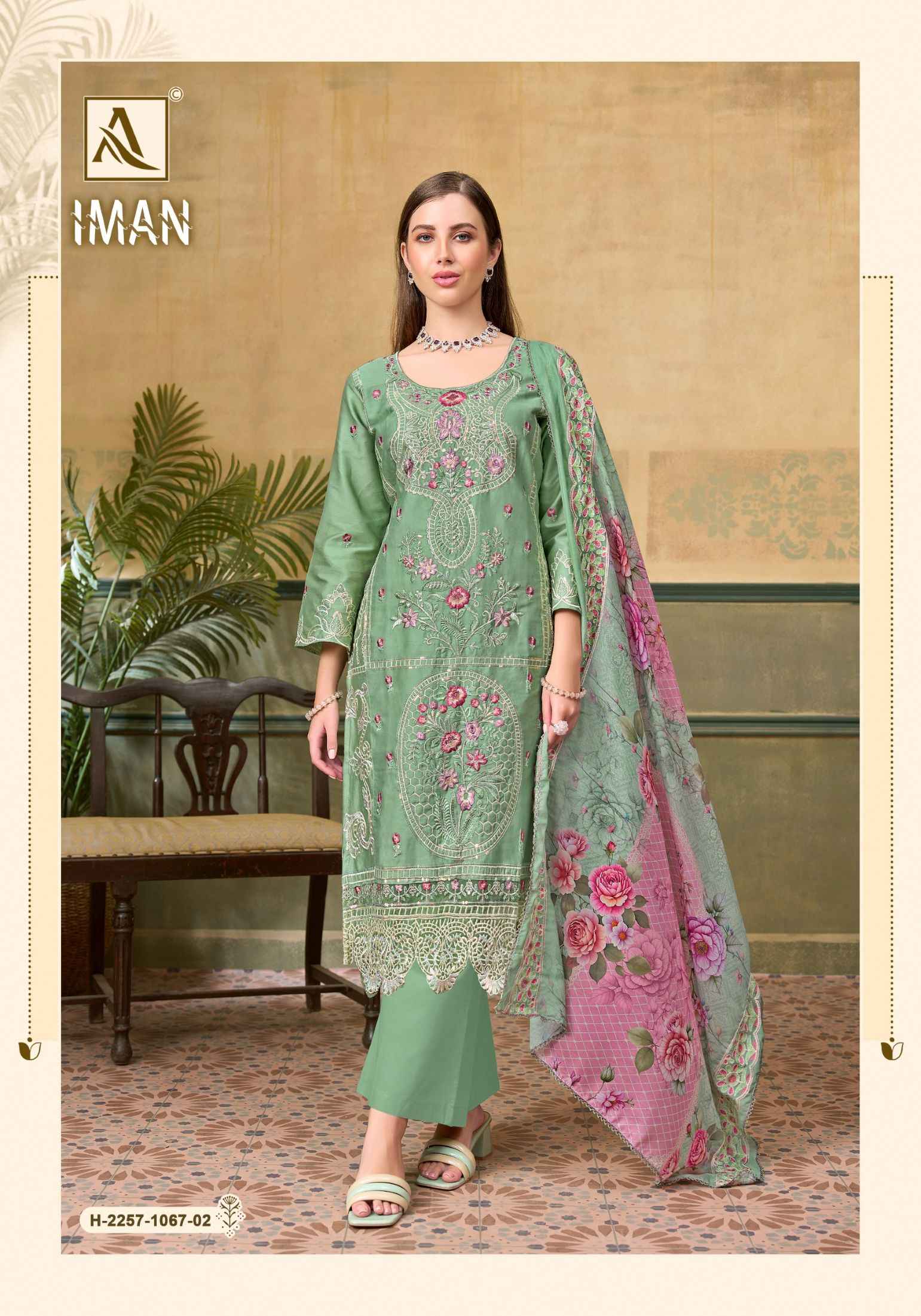 ALOK IMAN PURE ZAM COTTON PAKISTANI EMBROIDERY WORK DRESS MATERIAL AT WHOLESALE PRICE 