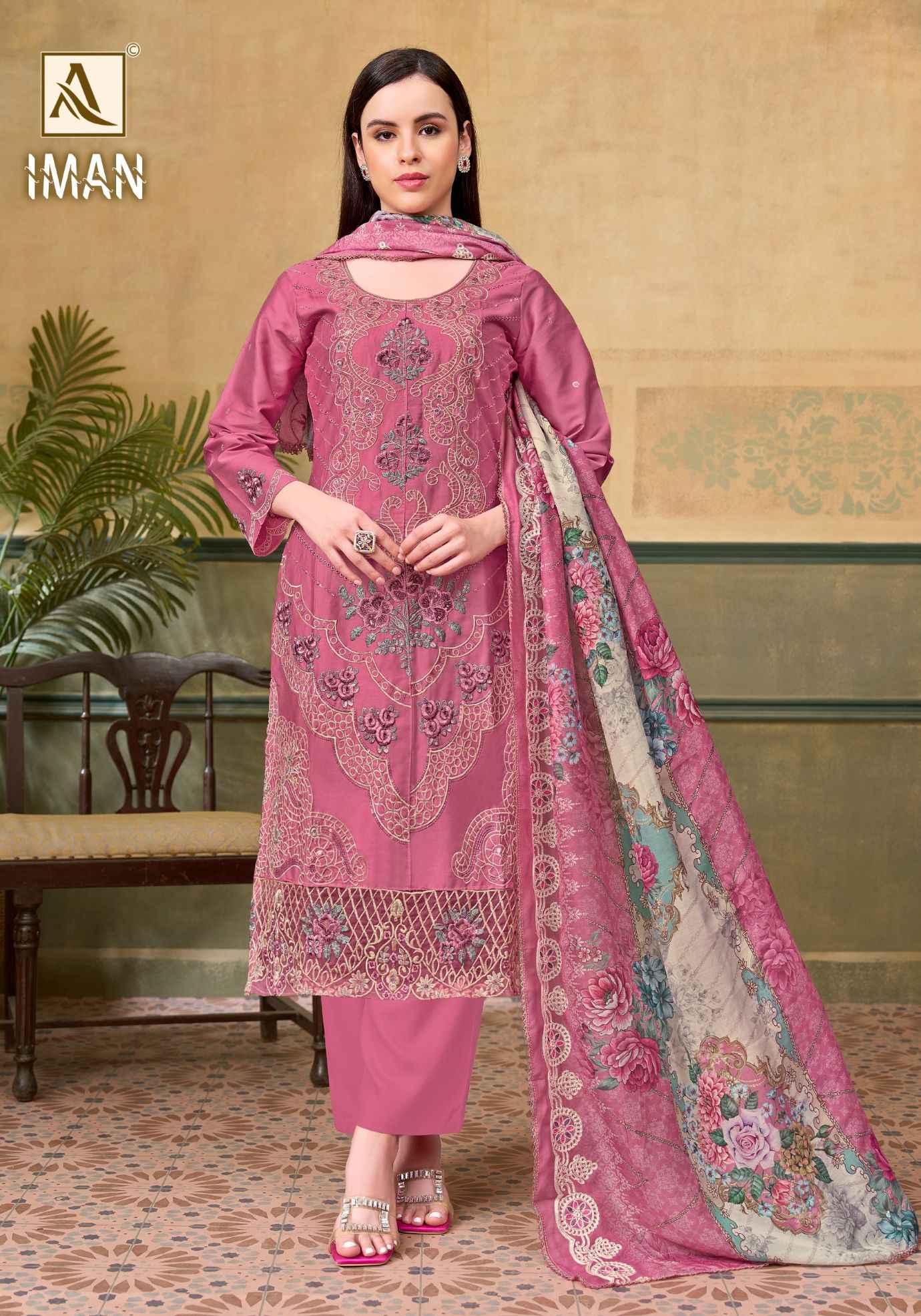 ALOK IMAN PURE ZAM COTTON PAKISTANI EMBROIDERY WORK DRESS MATERIAL AT WHOLESALE PRICE 