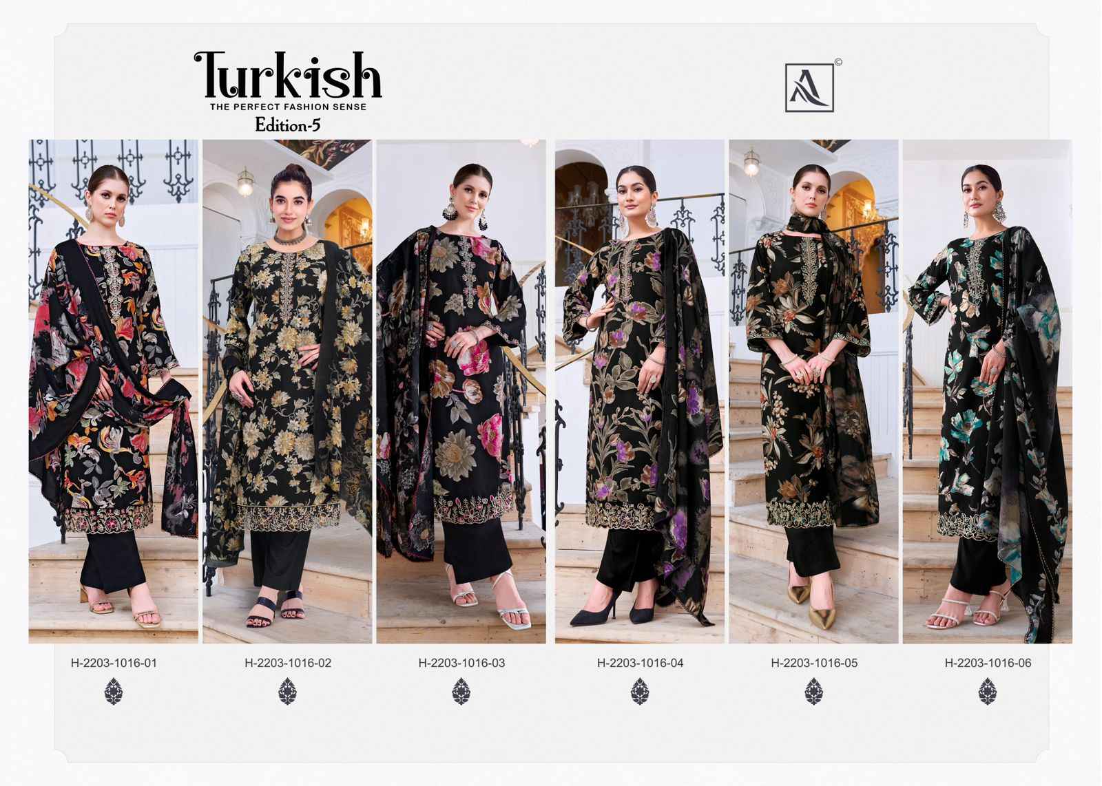 ALOK TURKISH VOL-5 PURE VISCOSE REYON PRINT EMBROIDERY WORK DRESS MATERIAL AT WHOLESALE PRICE 