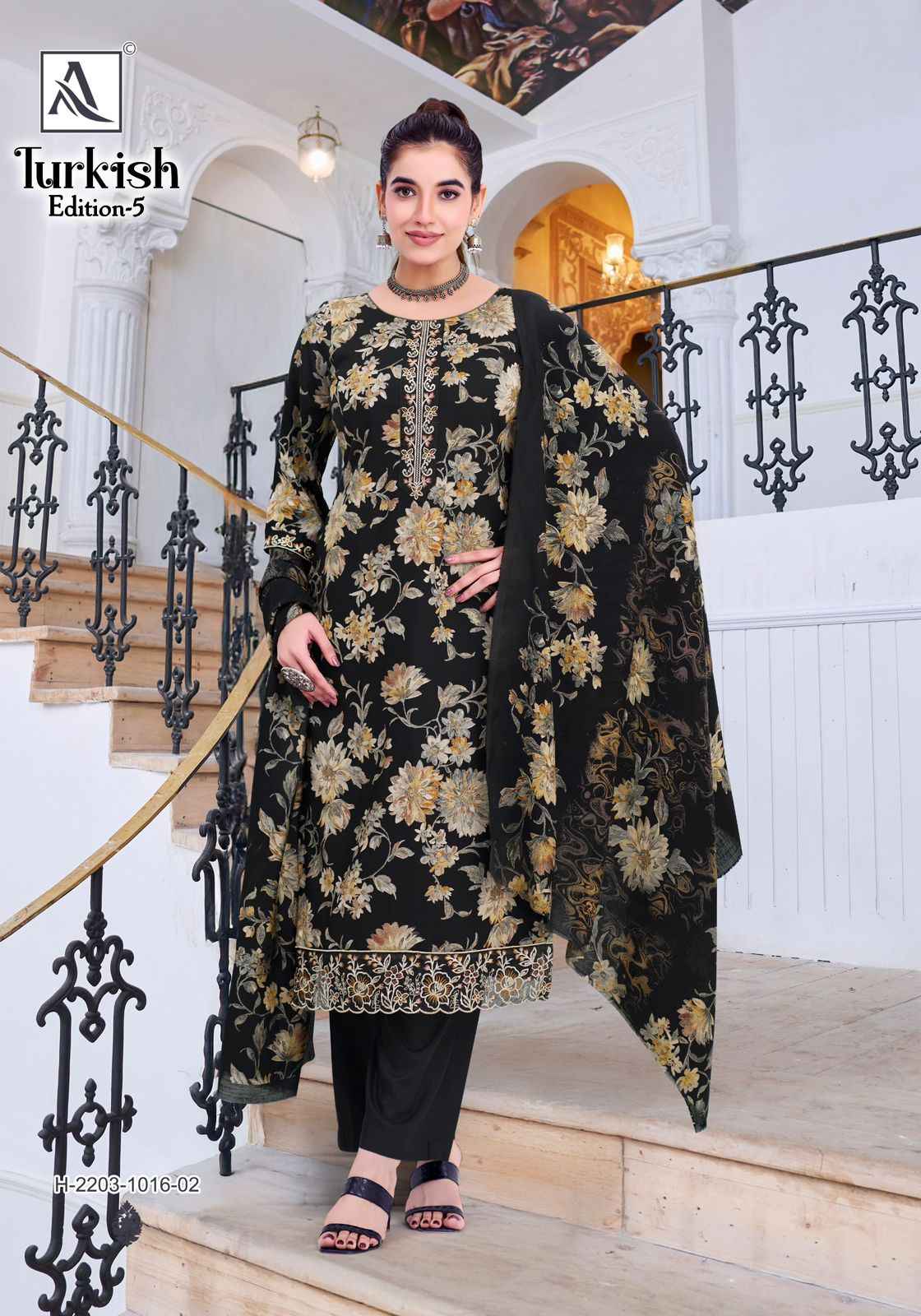 ALOK TURKISH VOL-5 PURE VISCOSE REYON PRINT EMBROIDERY WORK DRESS MATERIAL AT WHOLESALE PRICE 
