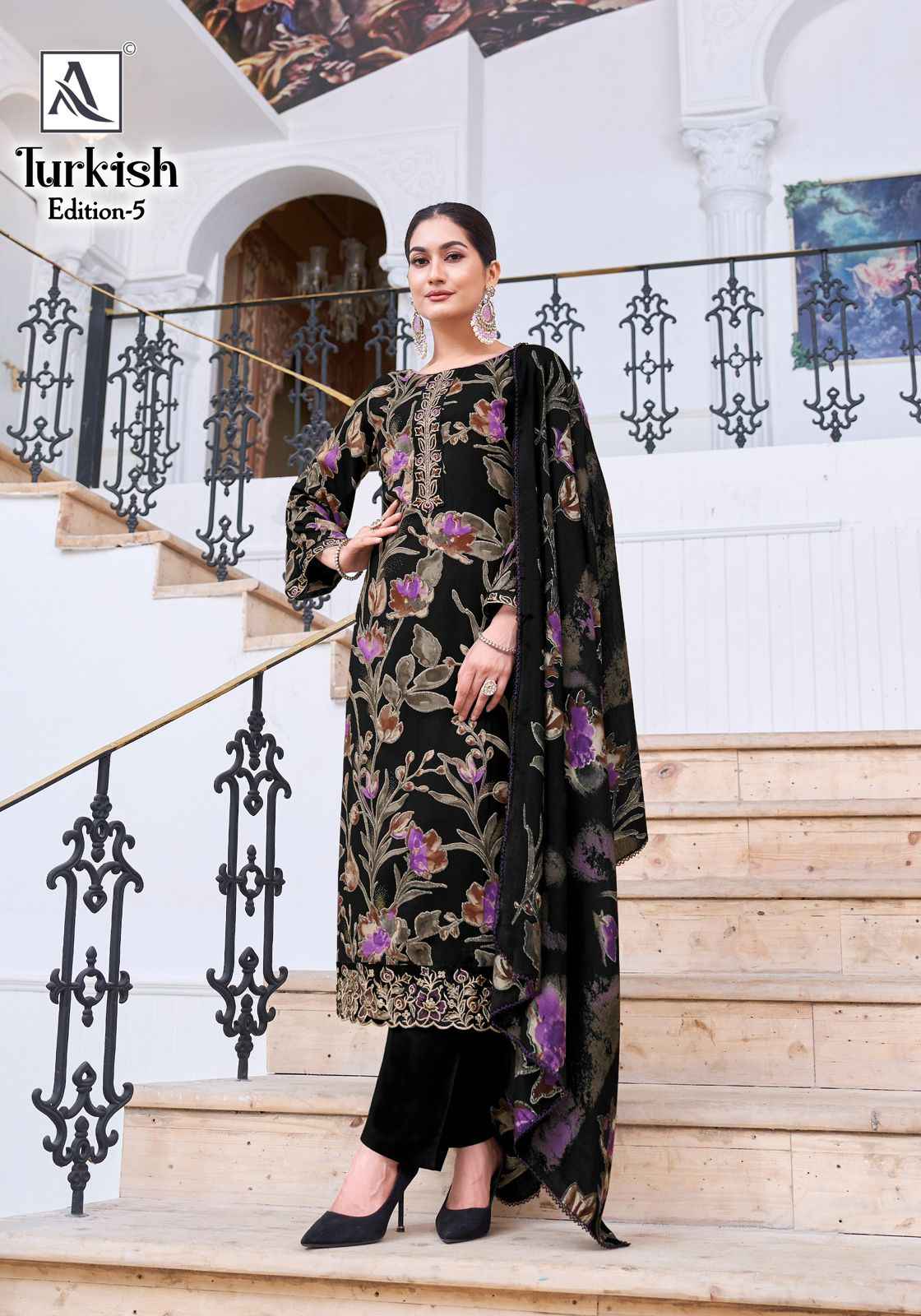 ALOK TURKISH VOL-5 PURE VISCOSE REYON PRINT EMBROIDERY WORK DRESS MATERIAL AT WHOLESALE PRICE 