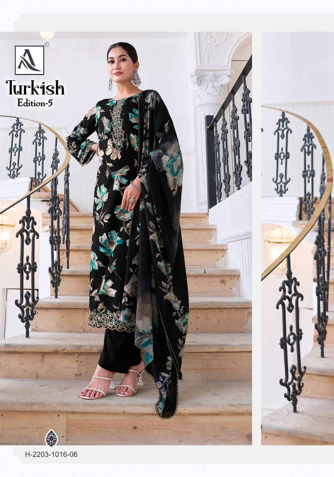 ALOK TURKISH VOL-5 PURE VISCOSE REYON PRINT EMBROIDERY WORK DRESS MATERIAL AT WHOLESALE PRICE 