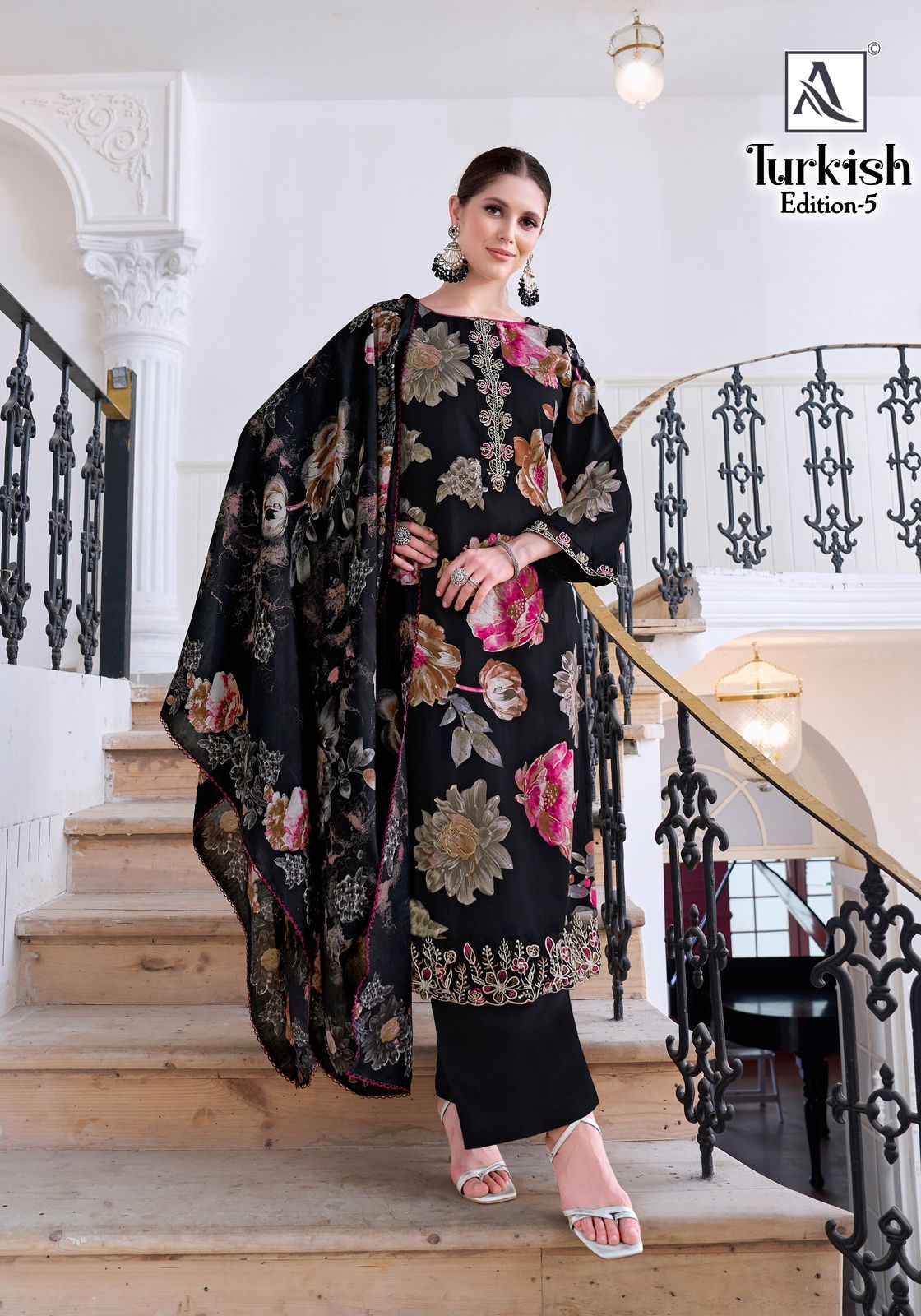 ALOK TURKISH VOL-5 PURE VISCOSE REYON PRINT EMBROIDERY WORK DRESS MATERIAL AT WHOLESALE PRICE 