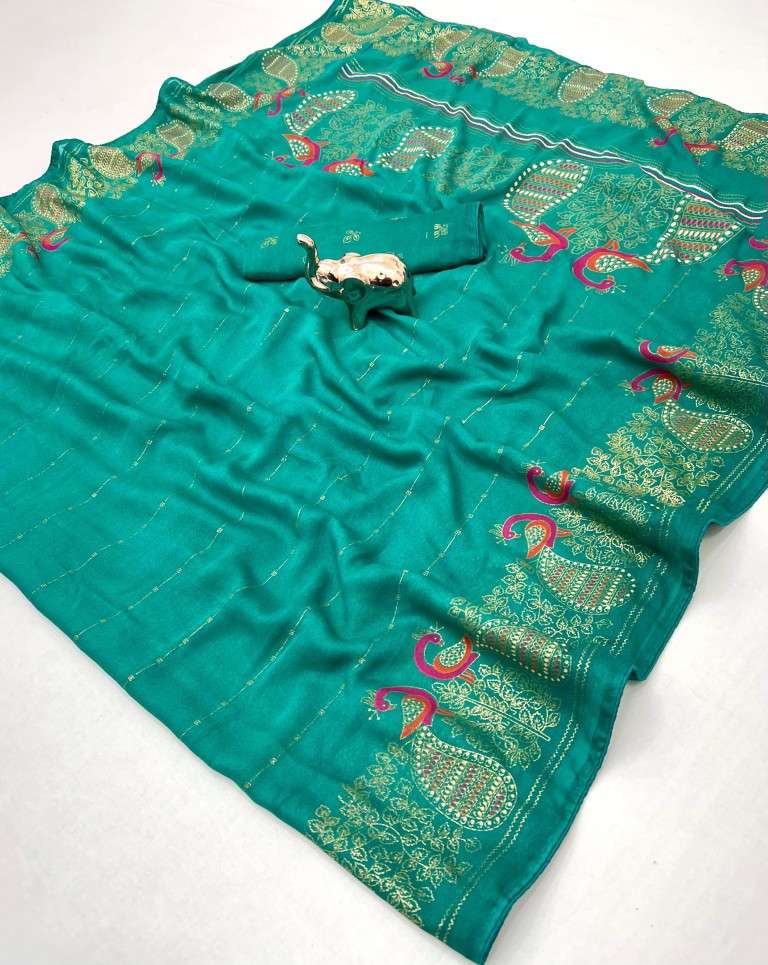 BAMBER VISCOSE GEORGETTE PEACOCK MILL PRINT SAREE AT WHOLESALE PRICE