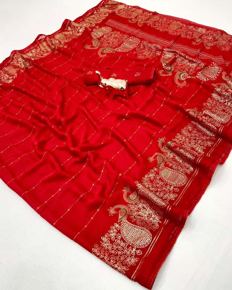 BAMBER VISCOSE GEORGETTE PEACOCK MILL PRINT SAREE AT WHOLESALE PRICE