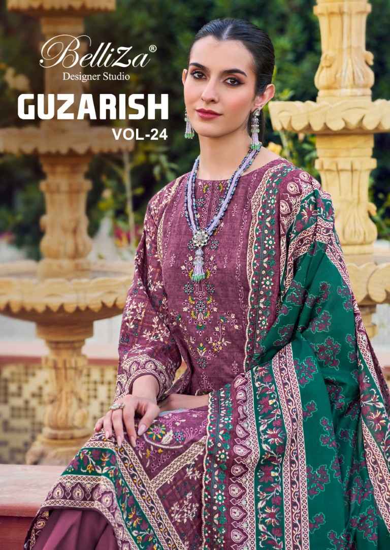 BELLIZA GUZARISH VOL-24 PURE COTTON DIGITAL PRINTS EMBROIDERY DRESS MATERIAL AT WHOLESALE PRICE