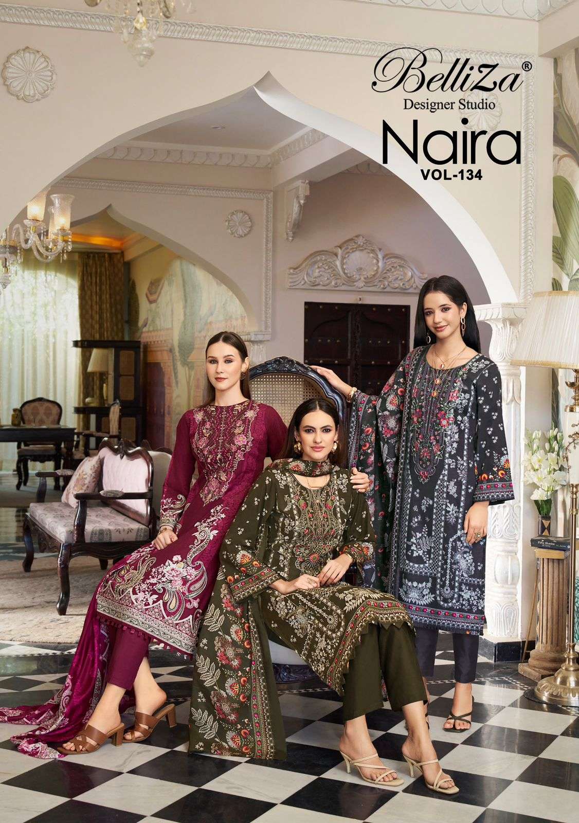 BELLIZA NAIRA VOL-134 PURE COTTON EMBROIDERY DRESS MATERIAL AT WHOLESALE PRICE
