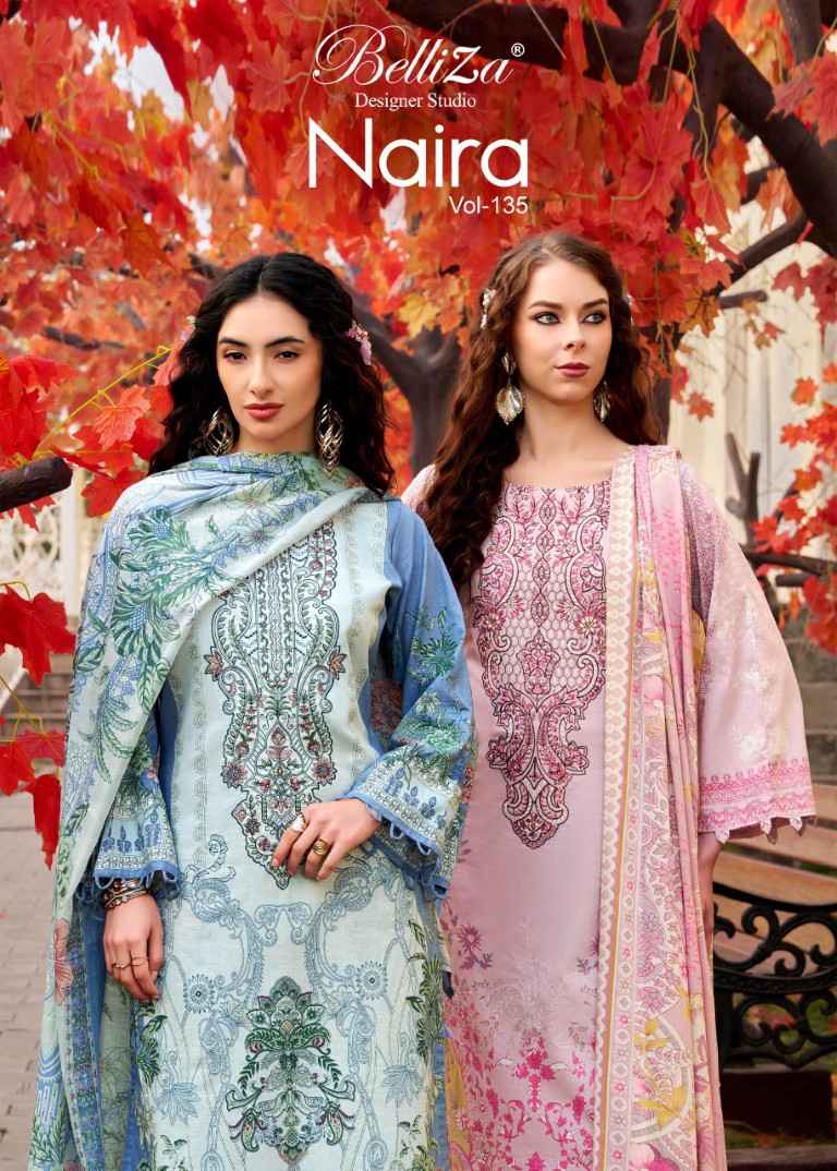 BELLIZA NAIRA VOL-135 PURE COTTON EMBROIDERY DRESS MATERIAL AT WHOLESALE PRICE