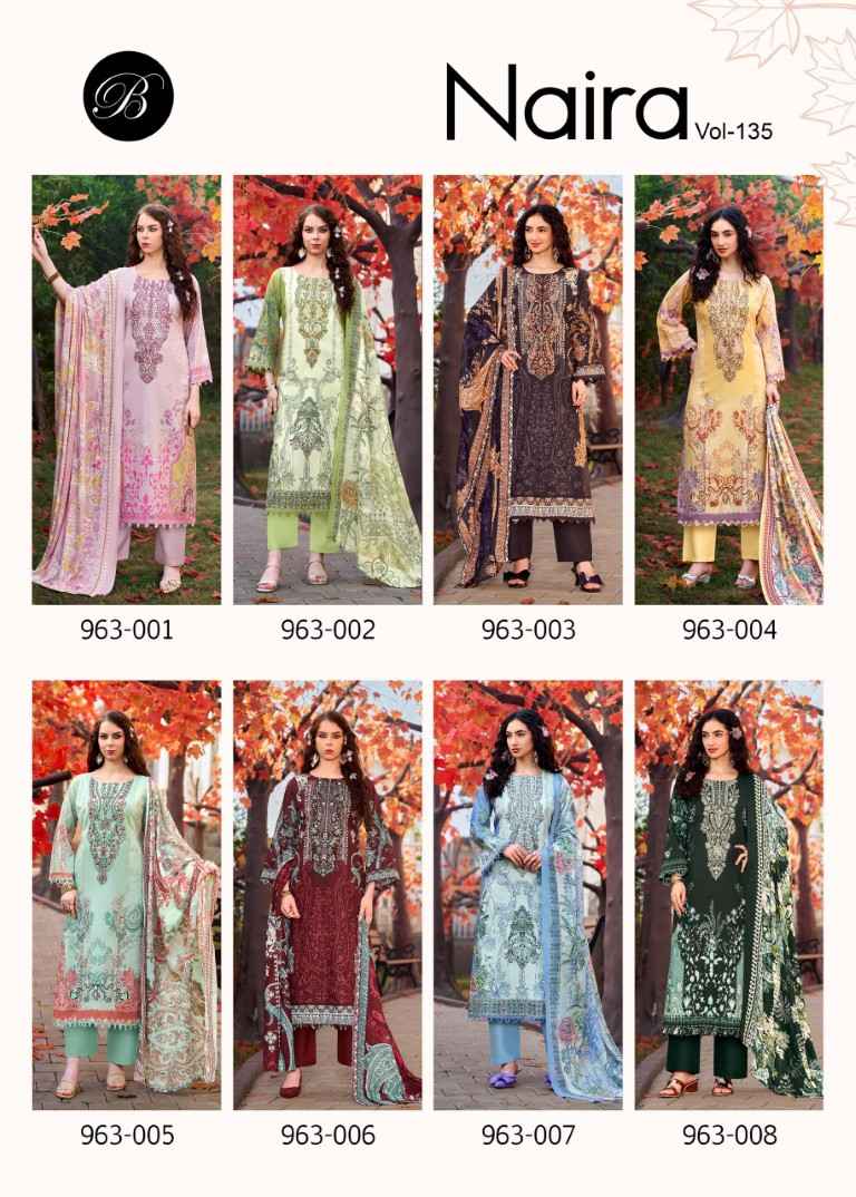 BELLIZA NAIRA VOL-135 PURE COTTON EMBROIDERY DRESS MATERIAL AT WHOLESALE PRICE