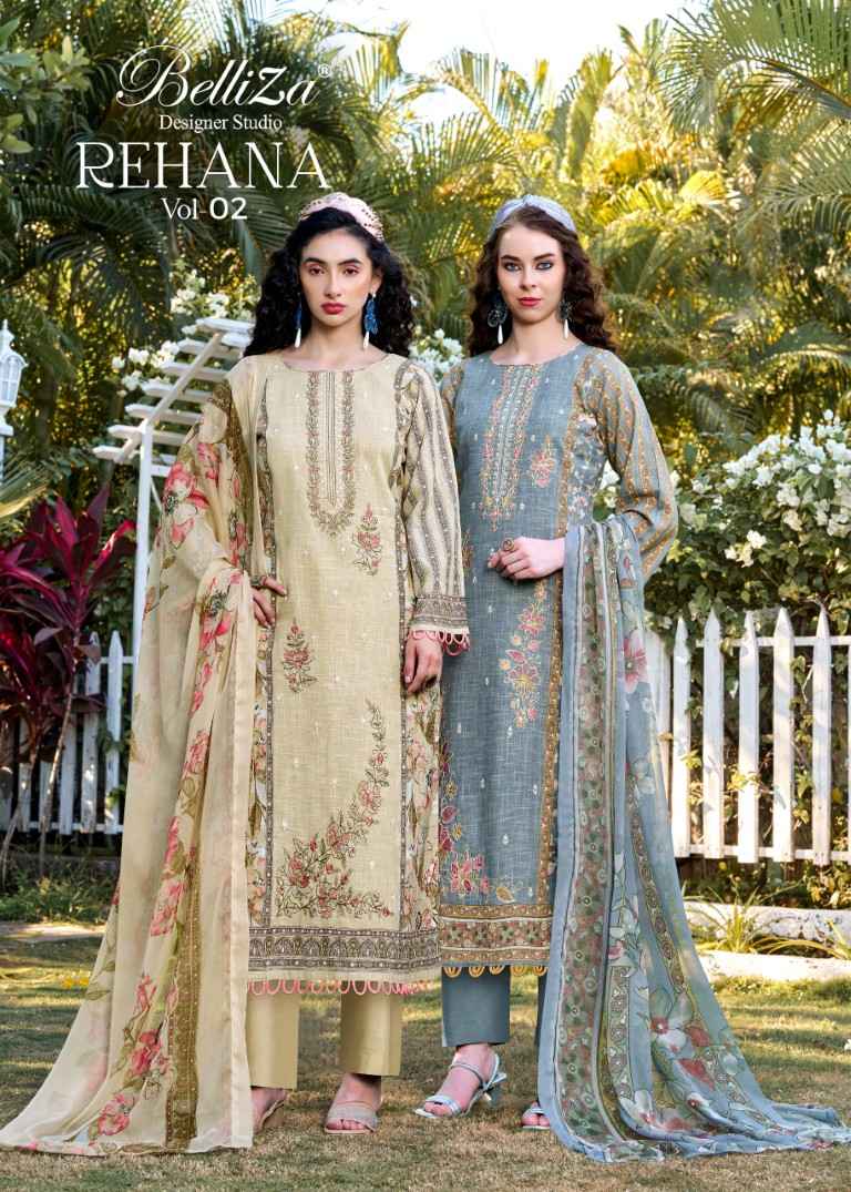 BELLIZA REHANA PURE COTTON LINEN DIGITAL PRINT PREMIUM DRESS MATERIAL AT WHOLESALE PRICE
