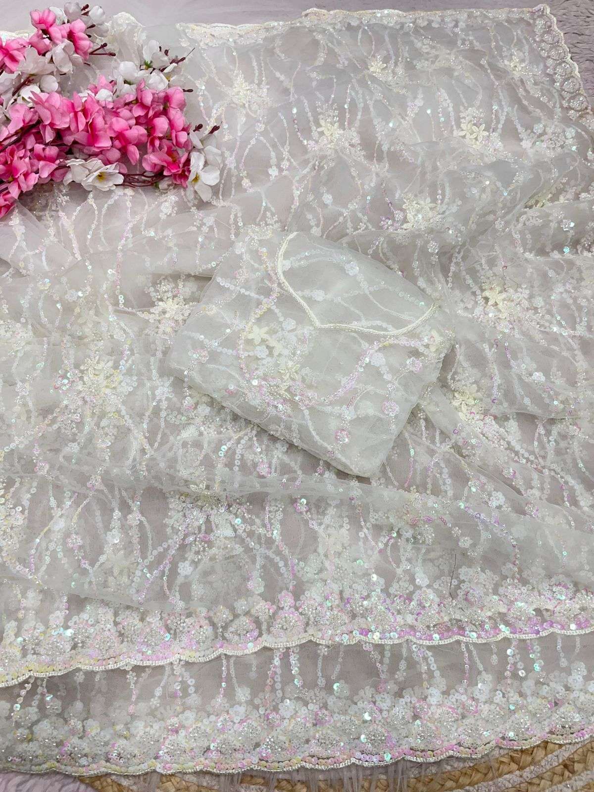 BUTTER FLY NET SEQUENCE BEADS WORK SAREE AT WHOLESALE PRICE