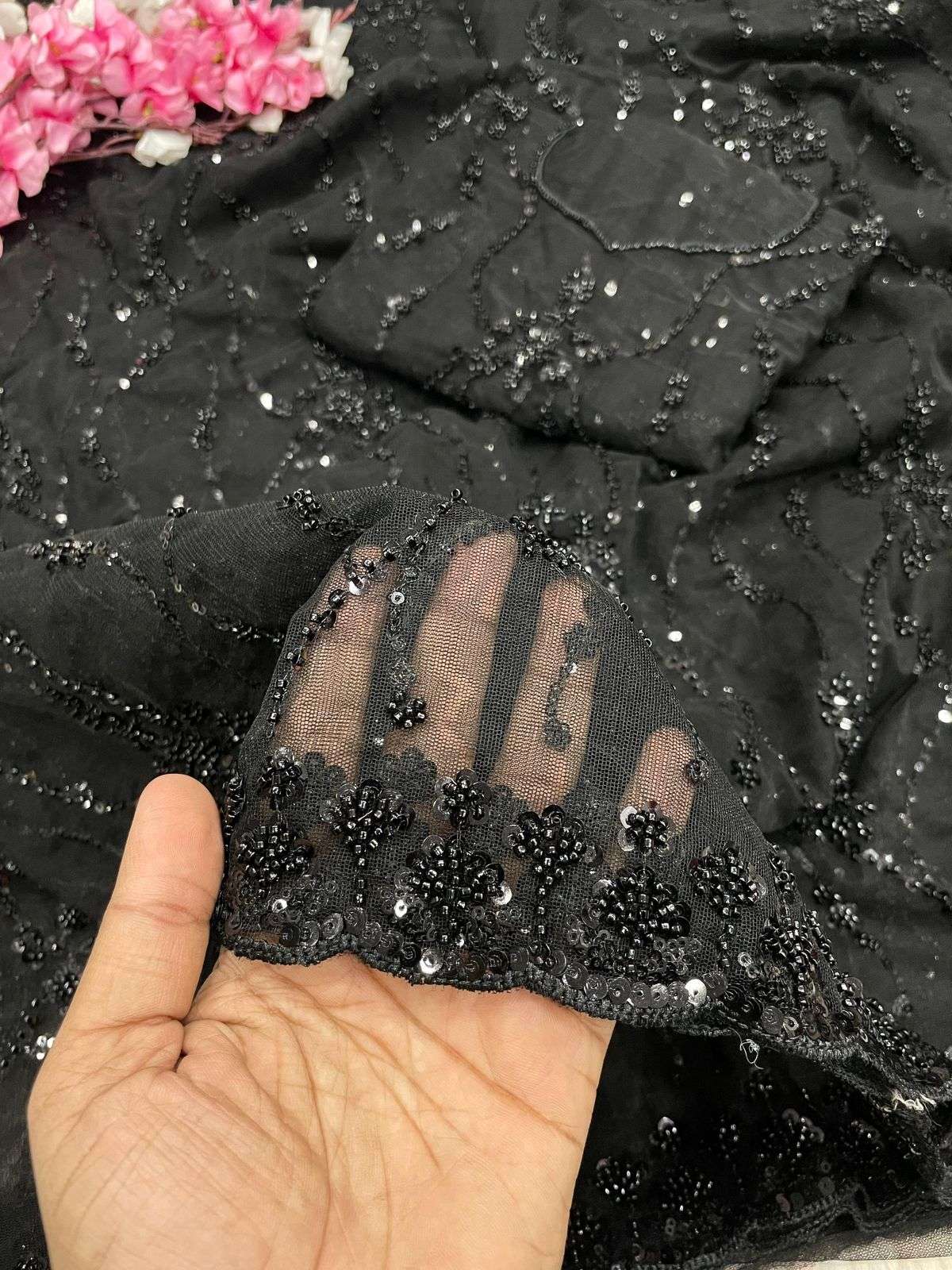 BUTTER FLY NET SEQUENCE BEADS WORK SAREE AT WHOLESALE PRICE