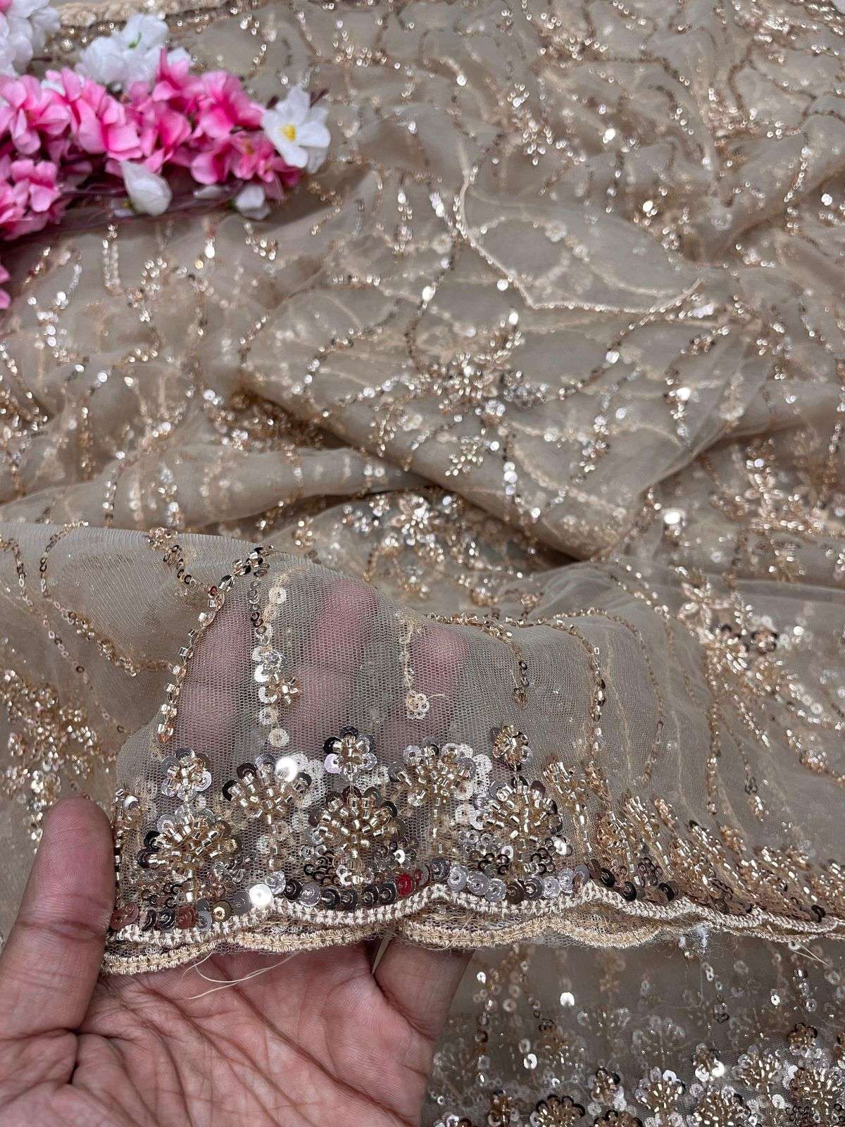 BUTTER FLY NET SEQUENCE BEADS WORK SAREE AT WHOLESALE PRICE