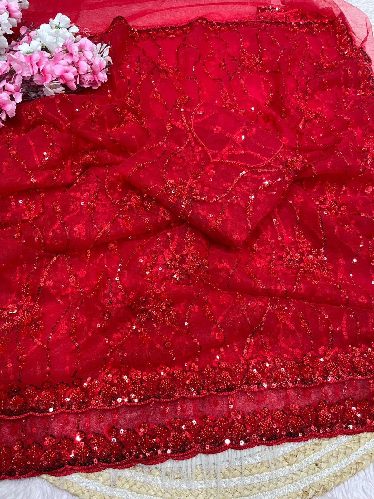 BUTTER FLY NET SEQUENCE BEADS WORK SAREE AT WHOLESALE PRICE